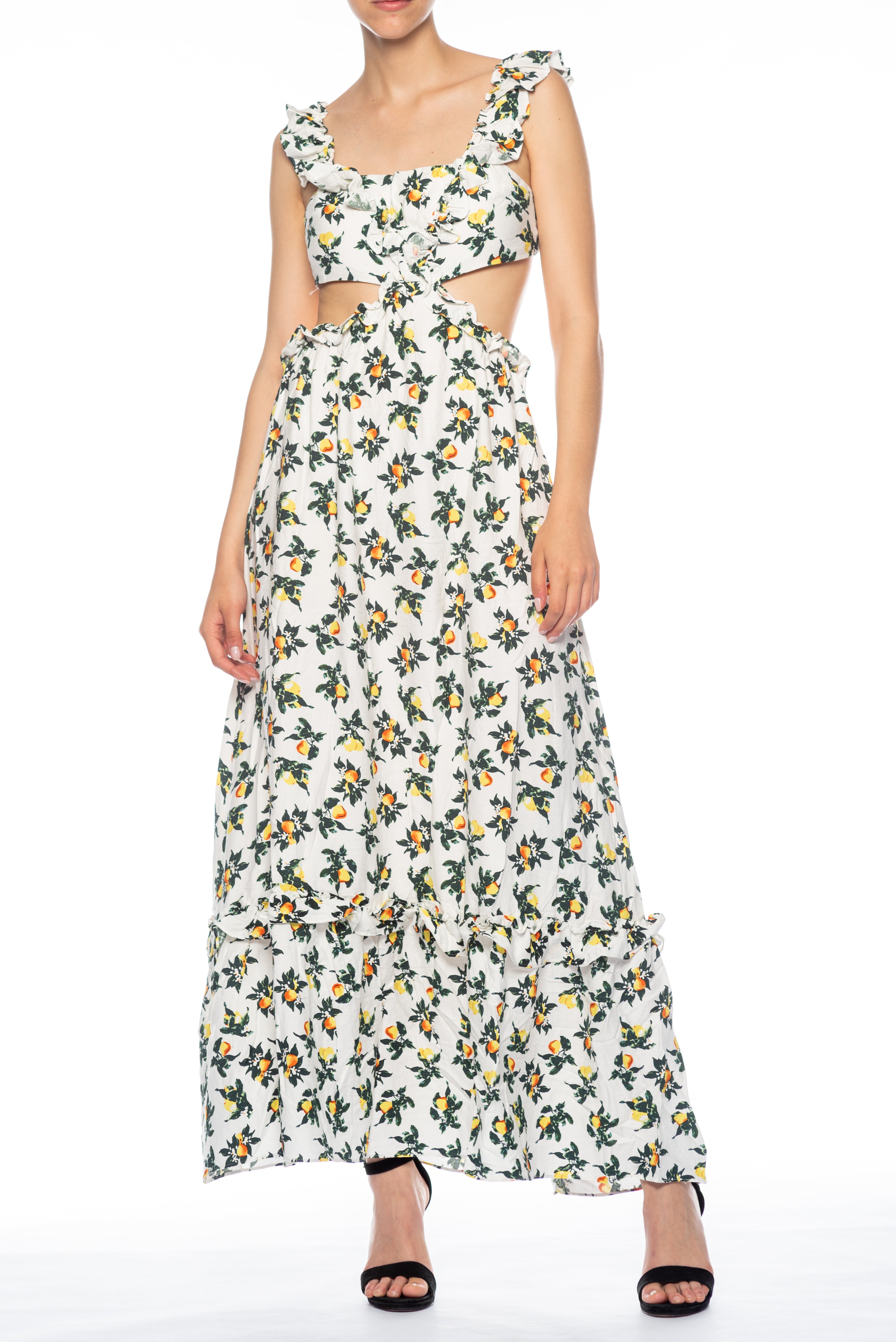 GLAMOURÖSES langes Weiße Kleid mit Zitronenmuster