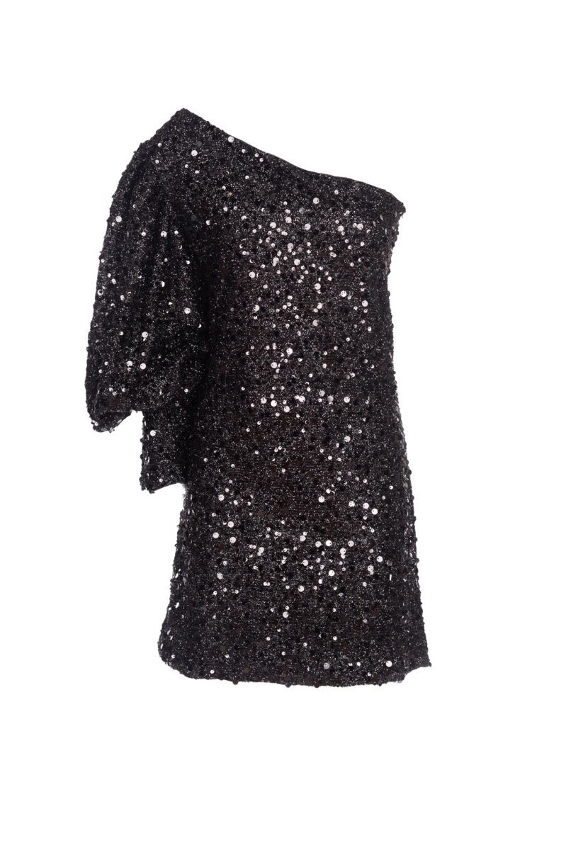 LE VOLI?RE Schwarzes One-Shoulder Schwarz mit Pailletten