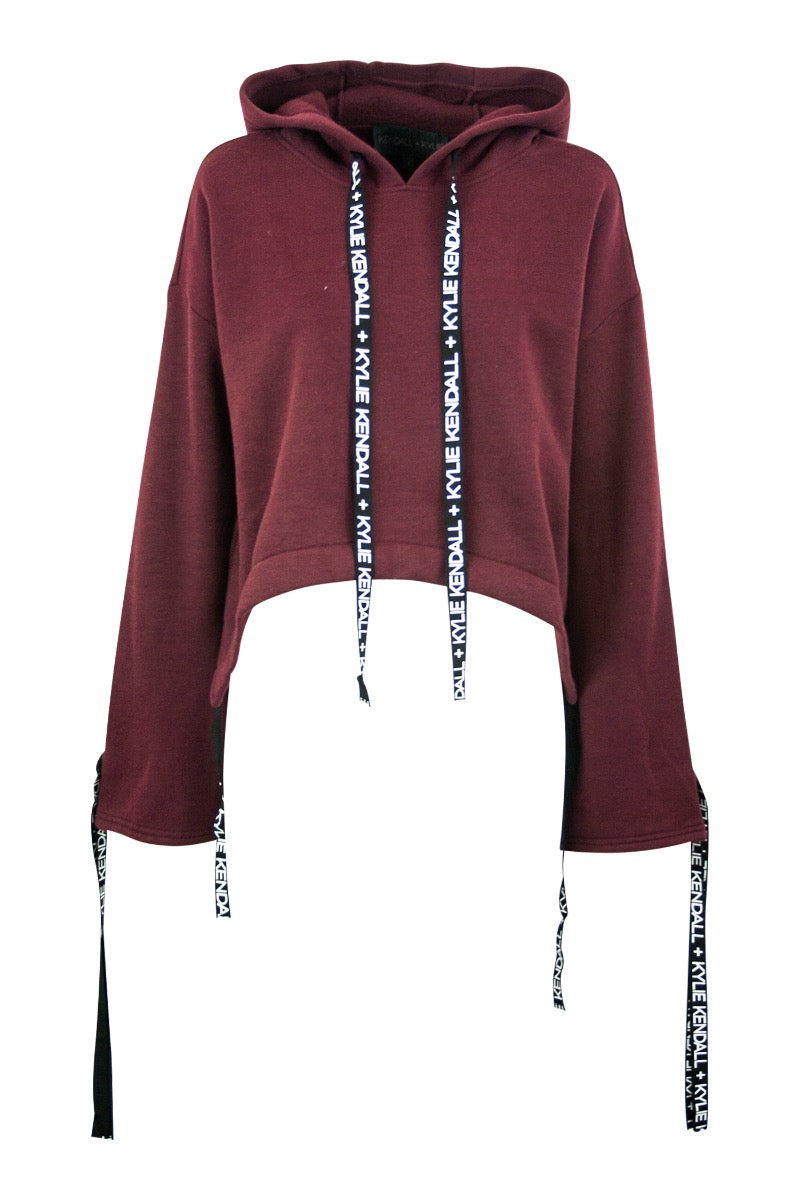 KENDALL AND KYIE Bordeaux Crop-Sweatshirt mit Logobändern