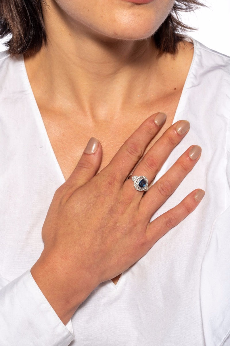 MELUSINA BIJOUX Brillantring mit Blau Stein