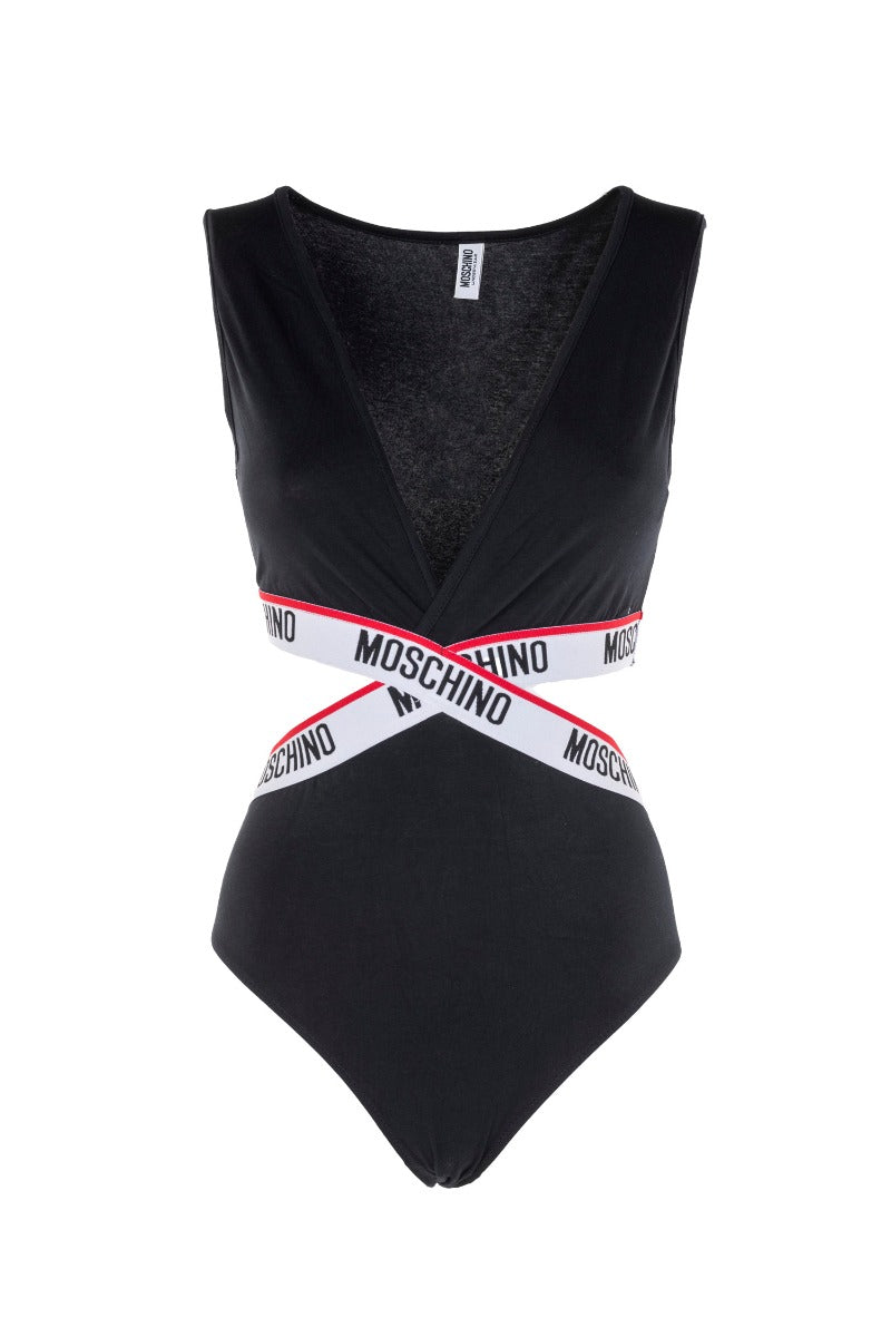 MOSCHINO Schwarz Body mit Gummibändern mit Logo