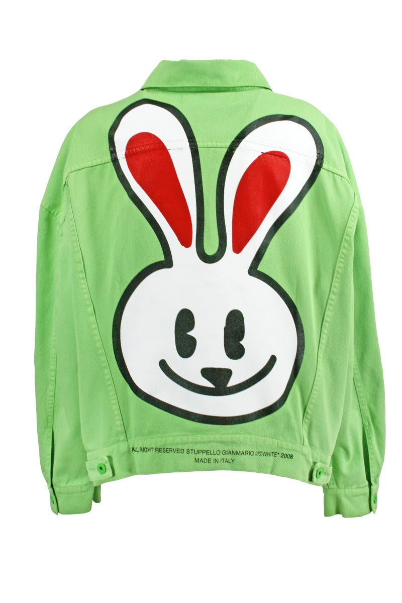 WEISSE Grüne Kaninchen-Jeansjacke