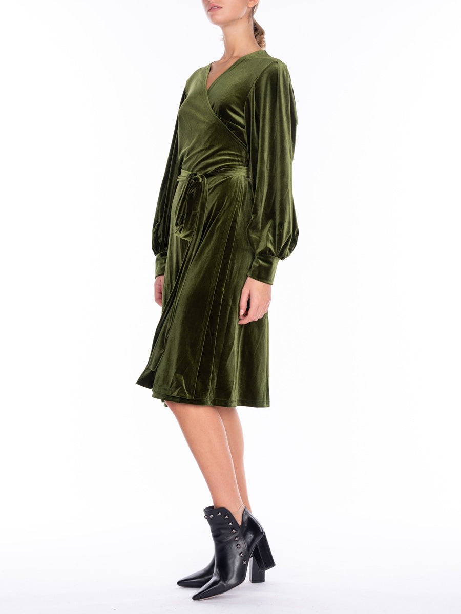 ALESSANDRA GALLO Grün Samt-Midikleid