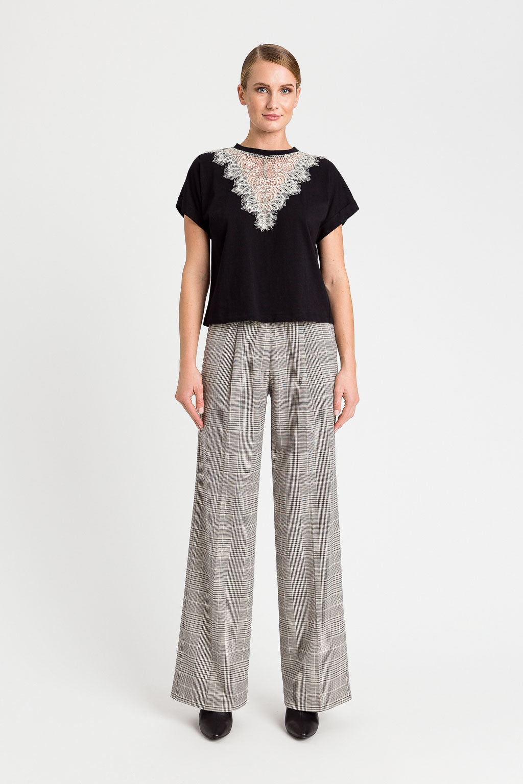 Twinset Karierte Hose mit weitem Bein Grau