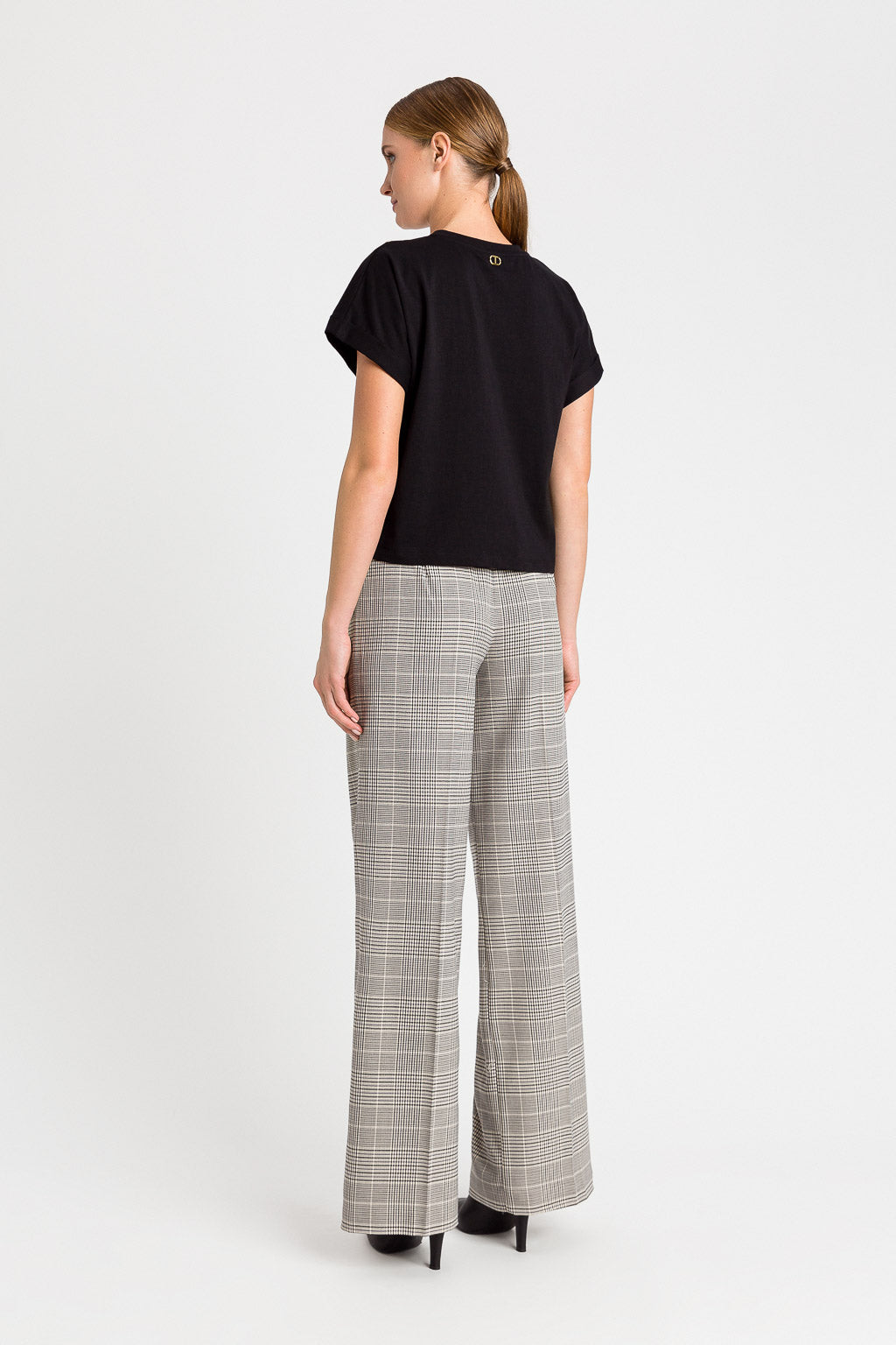 Twinset Karierte Hose mit weitem Bein Grau