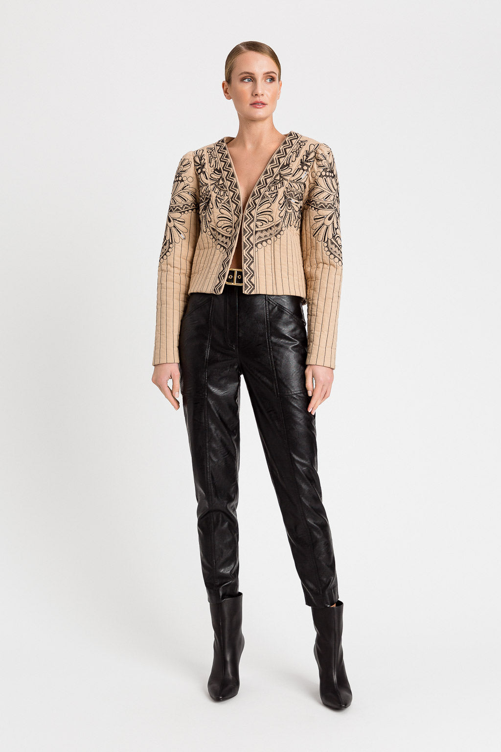 Schwarz Hose mit Ledereffekt Twinset