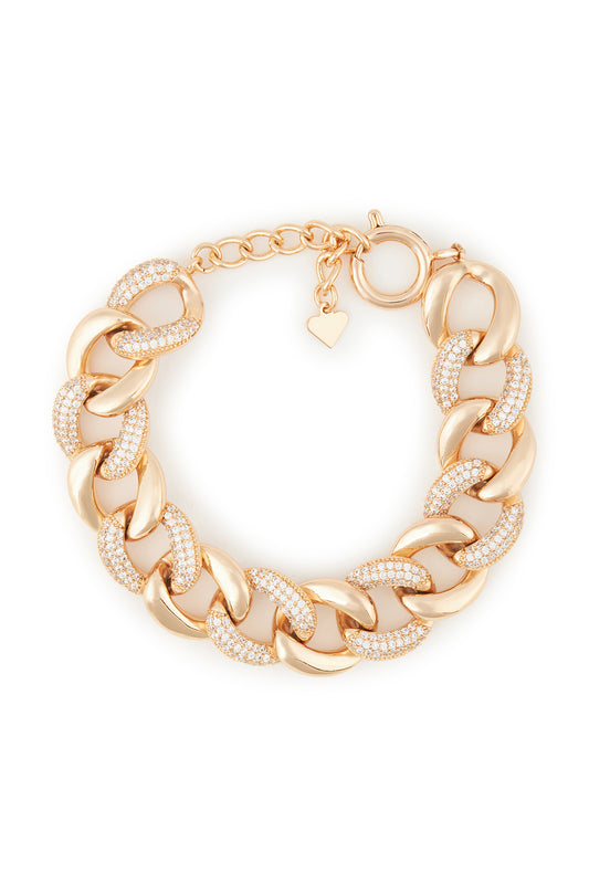 MELUSINA BIJOUX Goldfarbenes Kettenarmband mit Applikation aus weißen Zirkonen