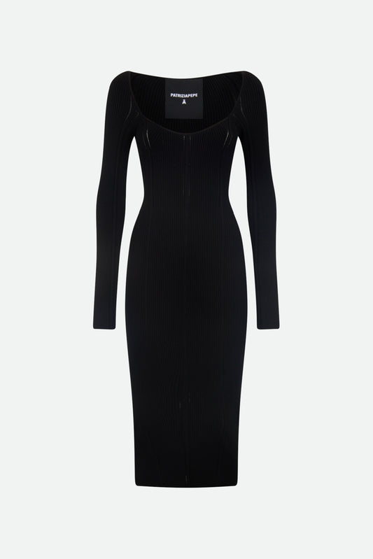 Schwarzes geripptes Kleid von Patrizia Pepe