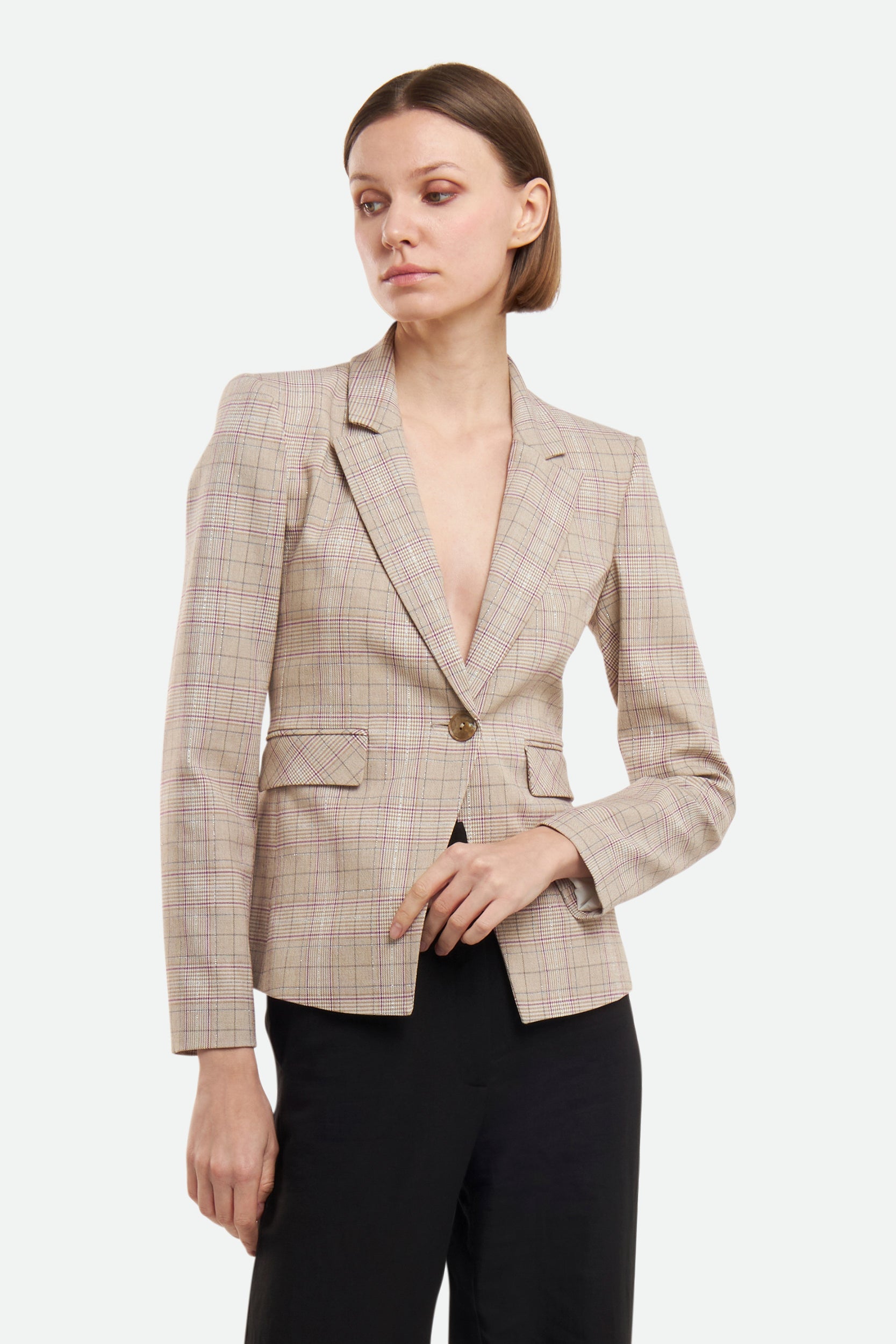 Patrizia Pepe Beige karierter Blazer