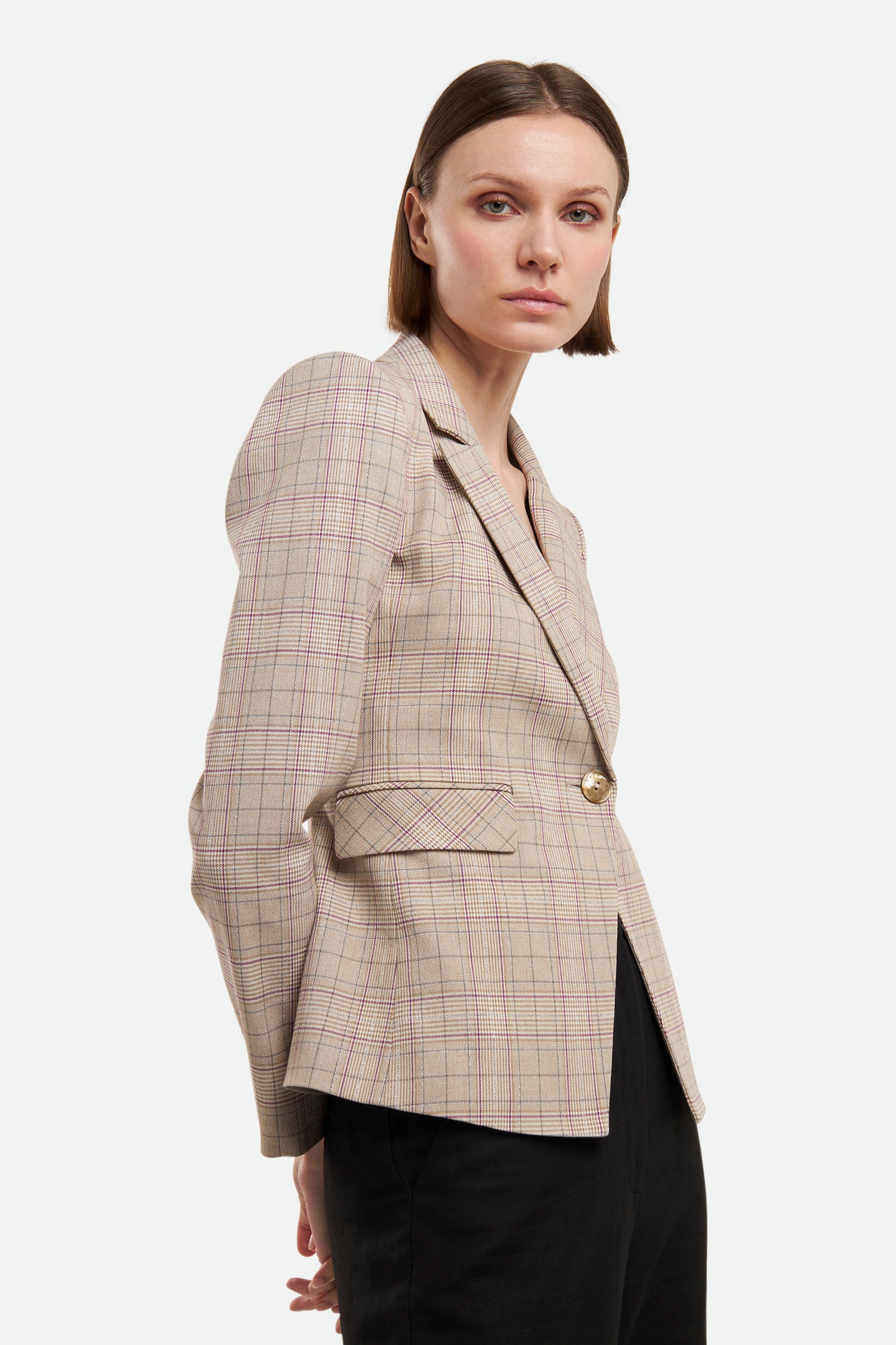 Patrizia Pepe Beige karierter Blazer