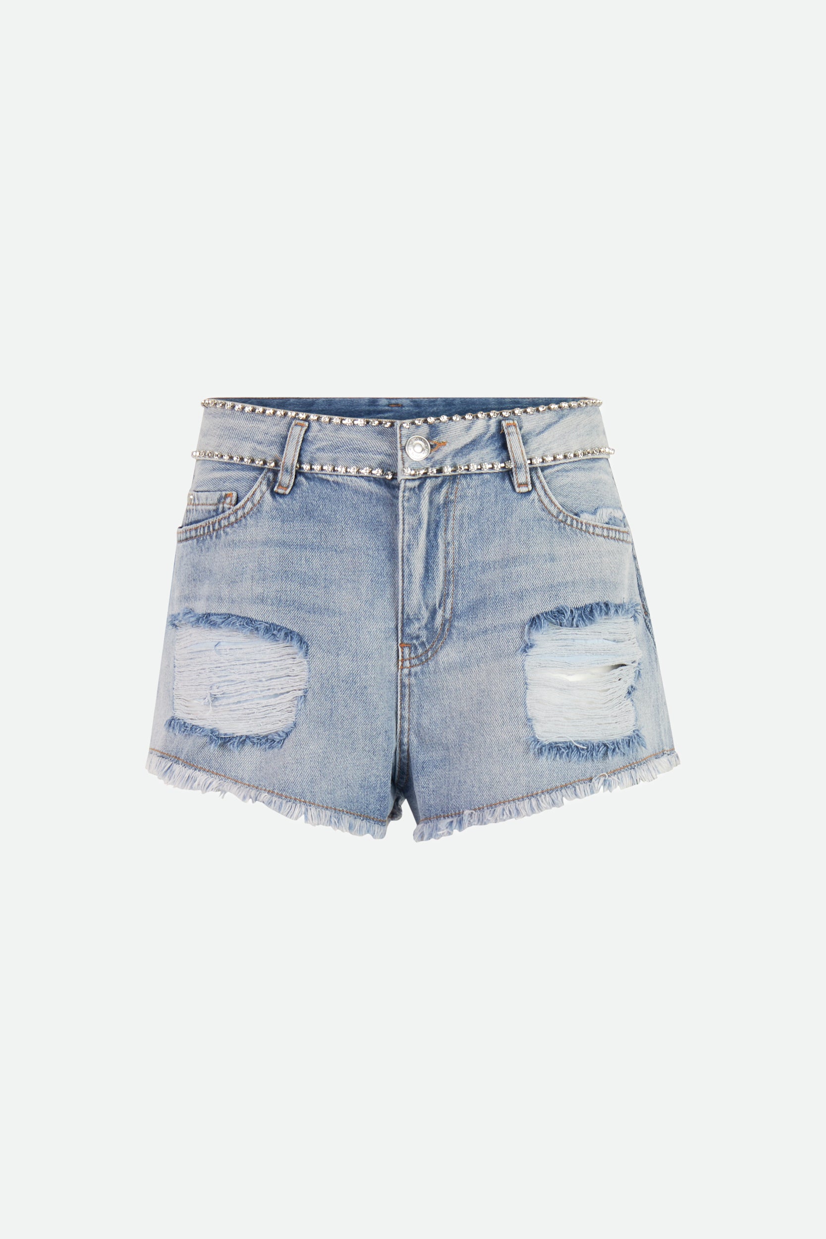 Twinset-Shorts mit blauen Strasssteinen