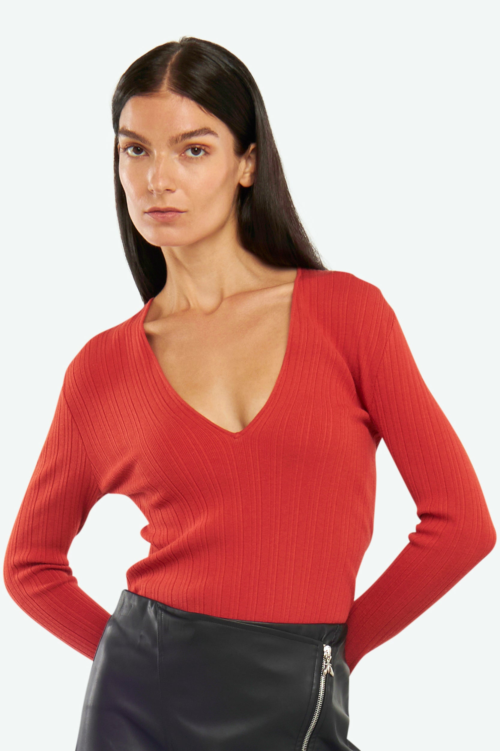 Patrizia Pepe Roter gerippter Pullover
