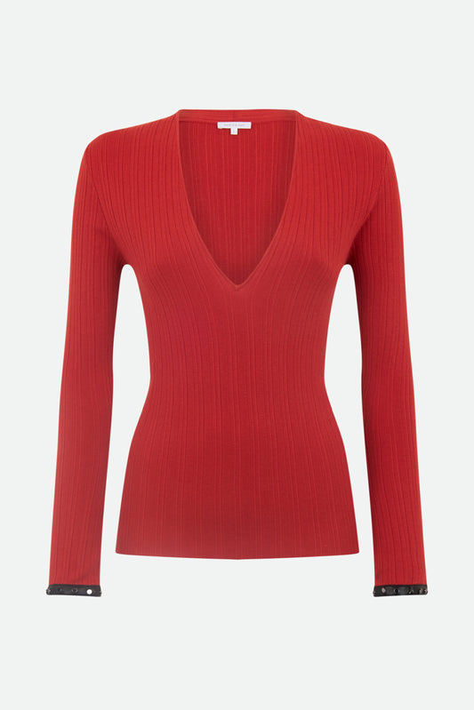 Patrizia Pepe Roter gerippter Pullover