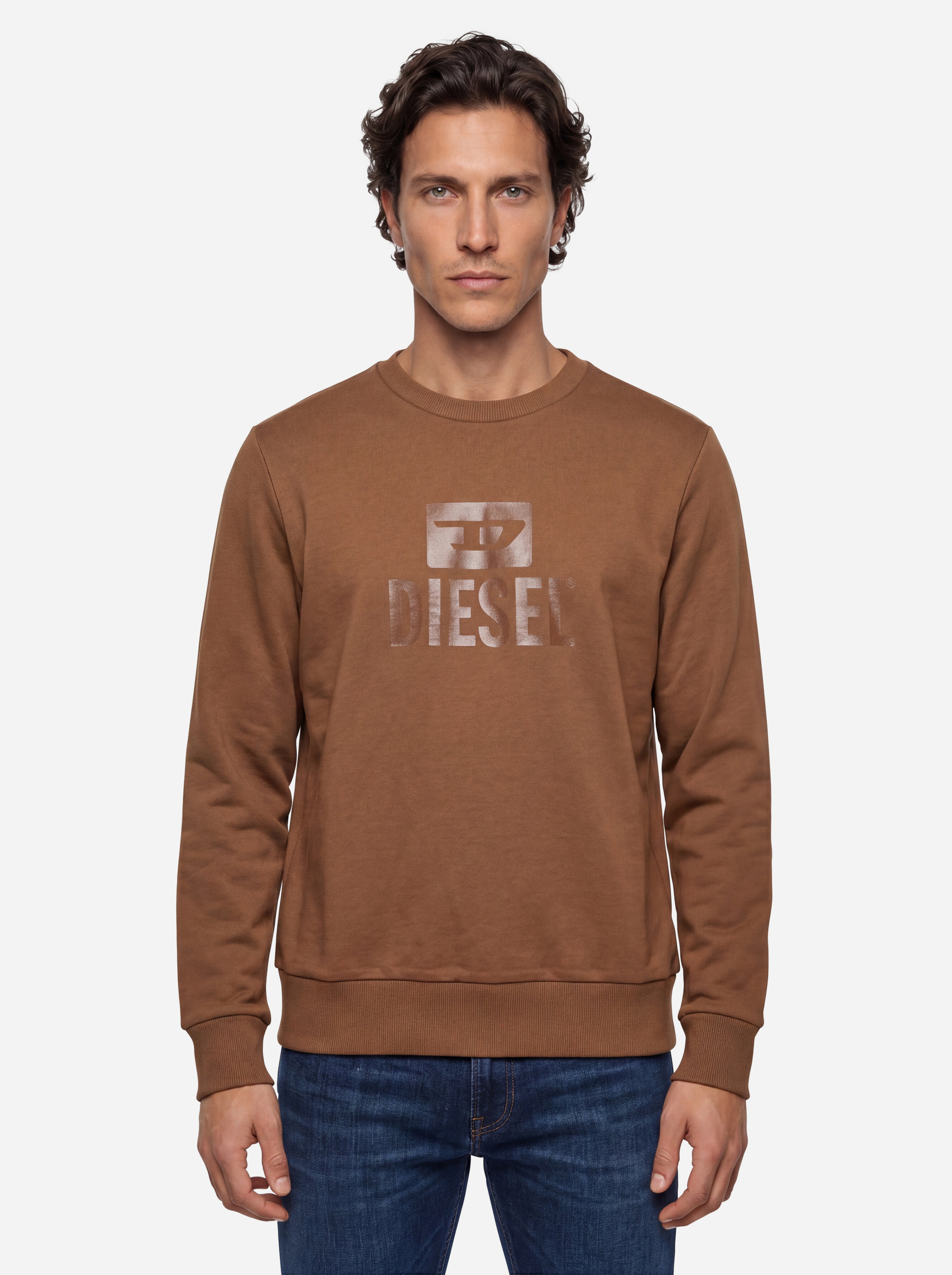 Diesel Felpa Girocollo Marrone con Logo