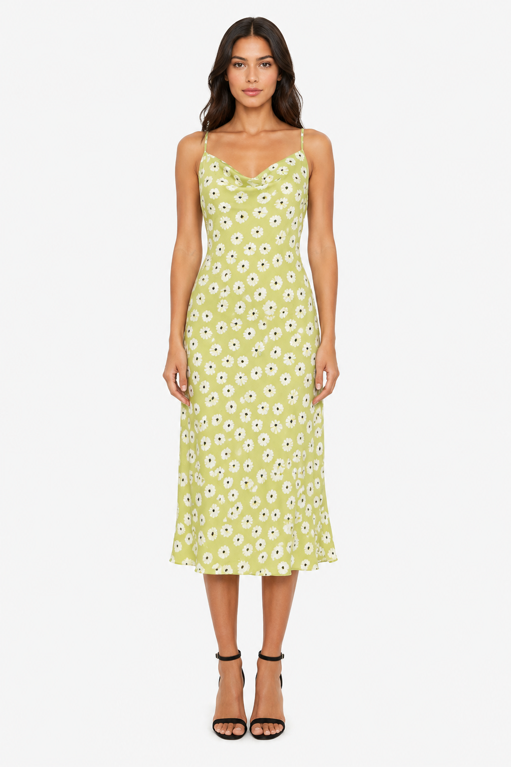 GLAMOURÖSES olivgrünes Kleid mit Blumendruck