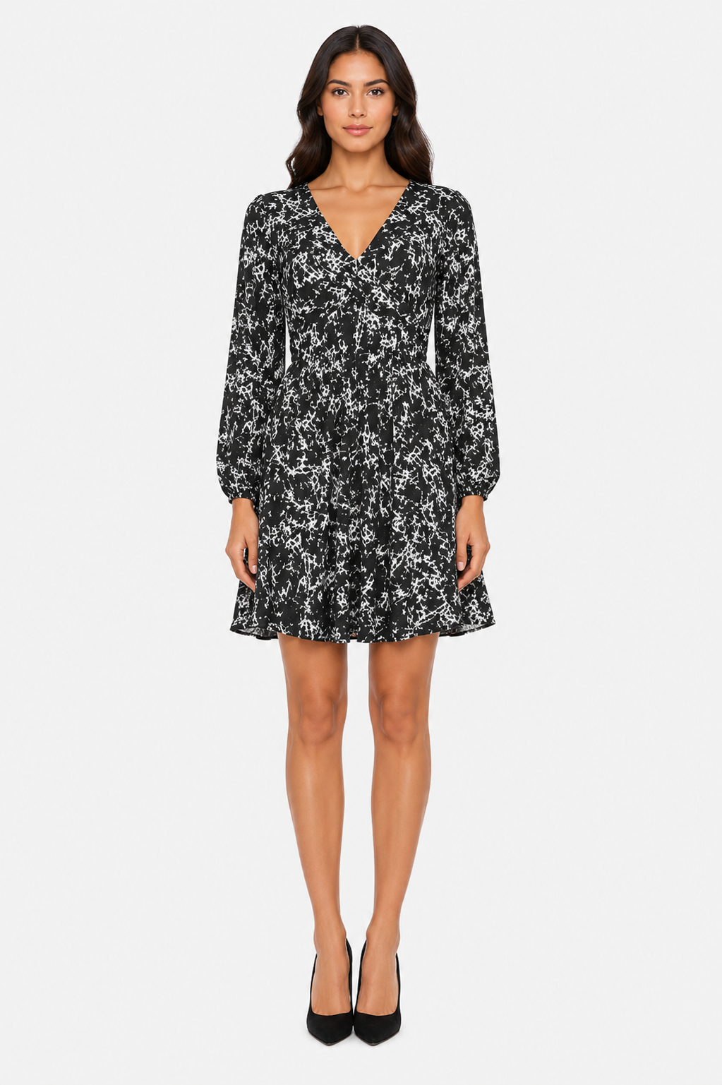 GLAMOURÖSES kurzes Weiße - Schwarz Kleid mit glitzerndem Print