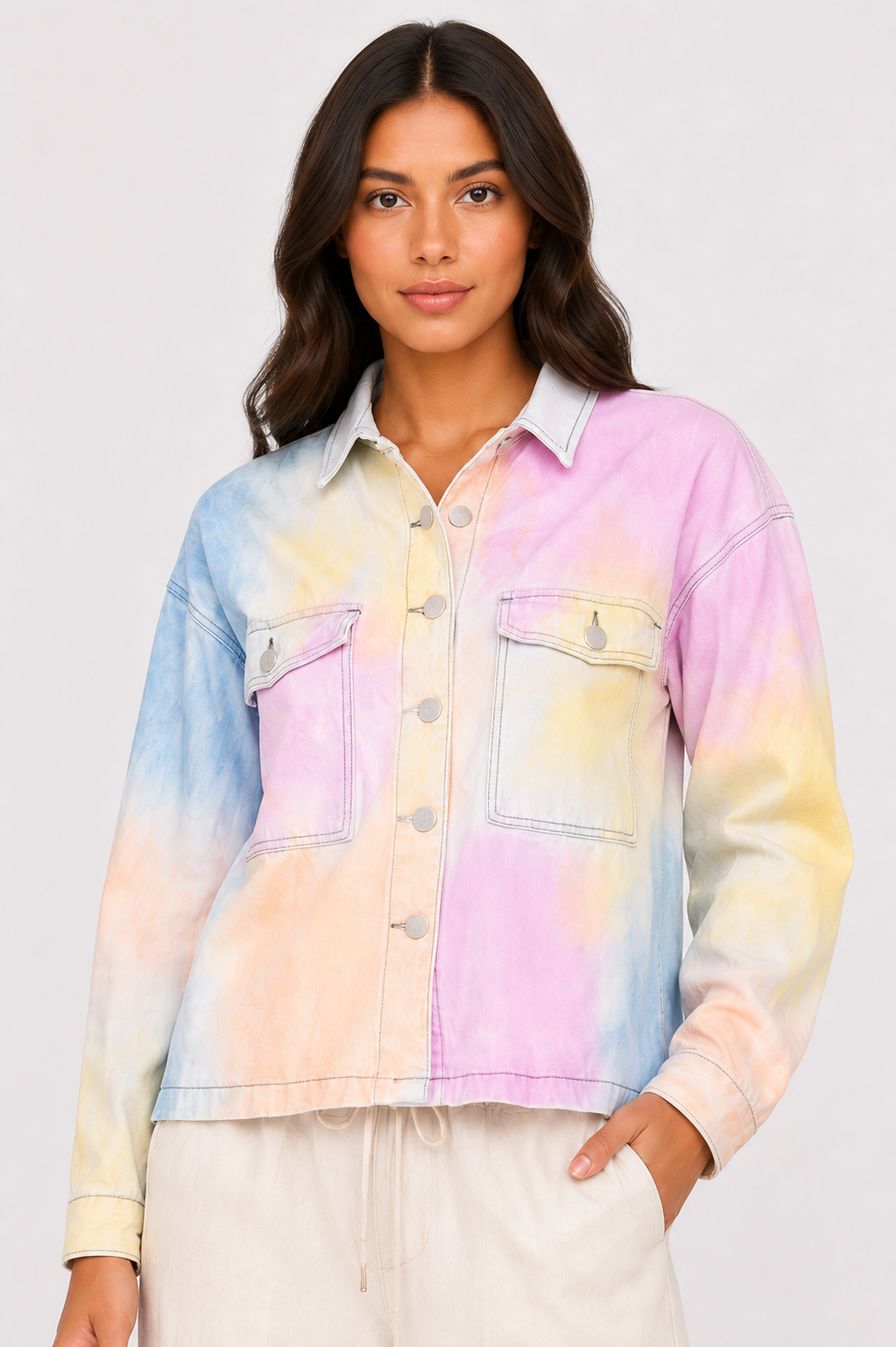 GLAMOROUS Jeansjacke mit Batikmuster