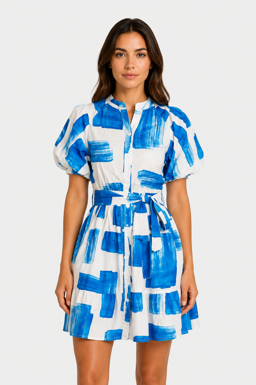GLAMOURÖSES Hemdkleid mit Blau Pinselstrich-Print