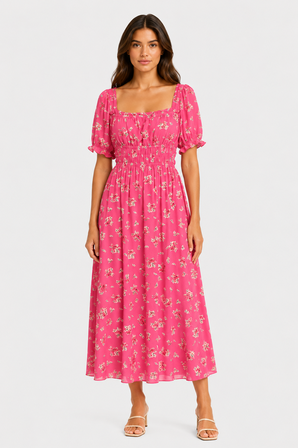 GLAMOURÖSES Kleid mit fuchsiafarbenem Blumendruck