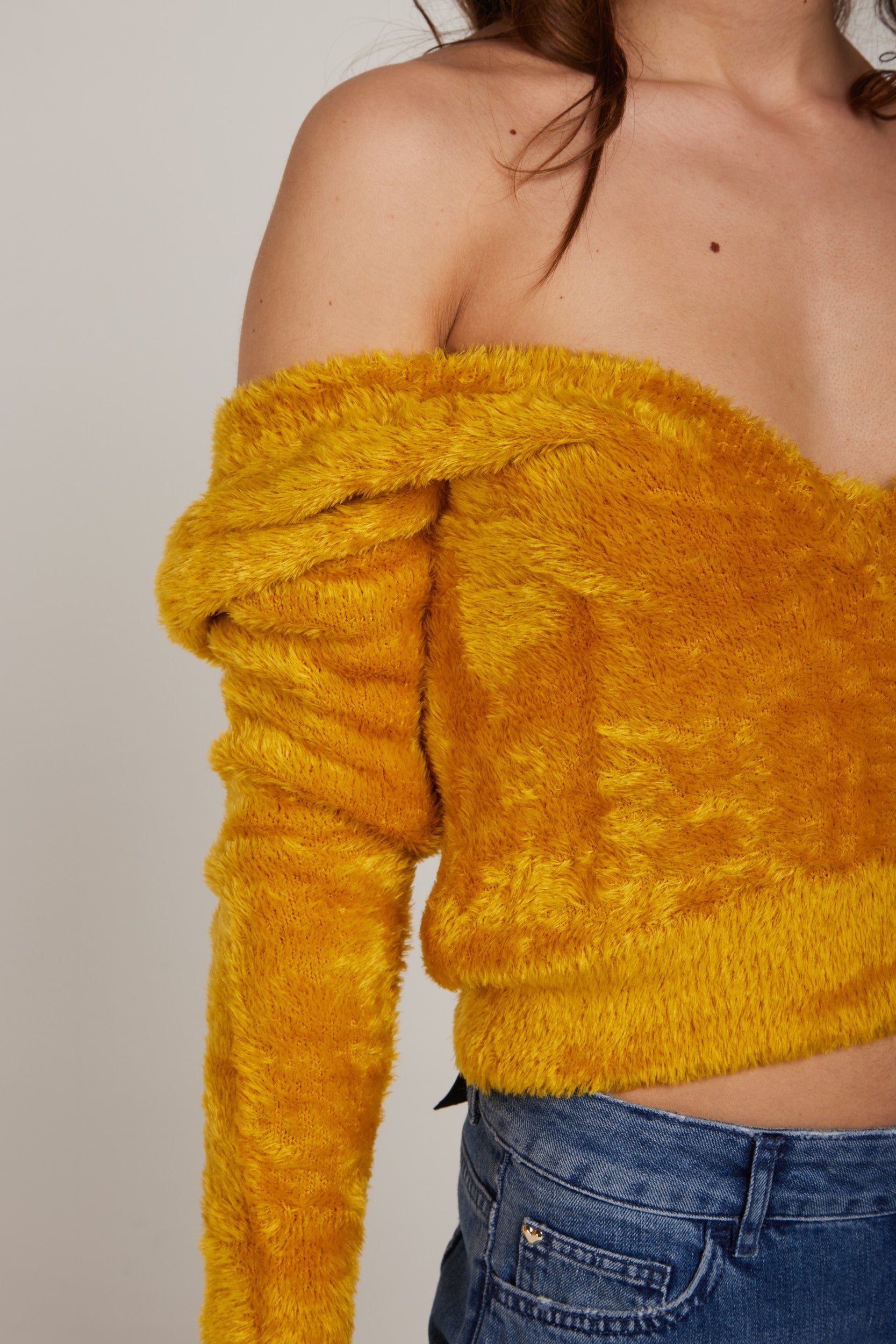 TWINSET Ockerfarbener Kunstpelzpullover