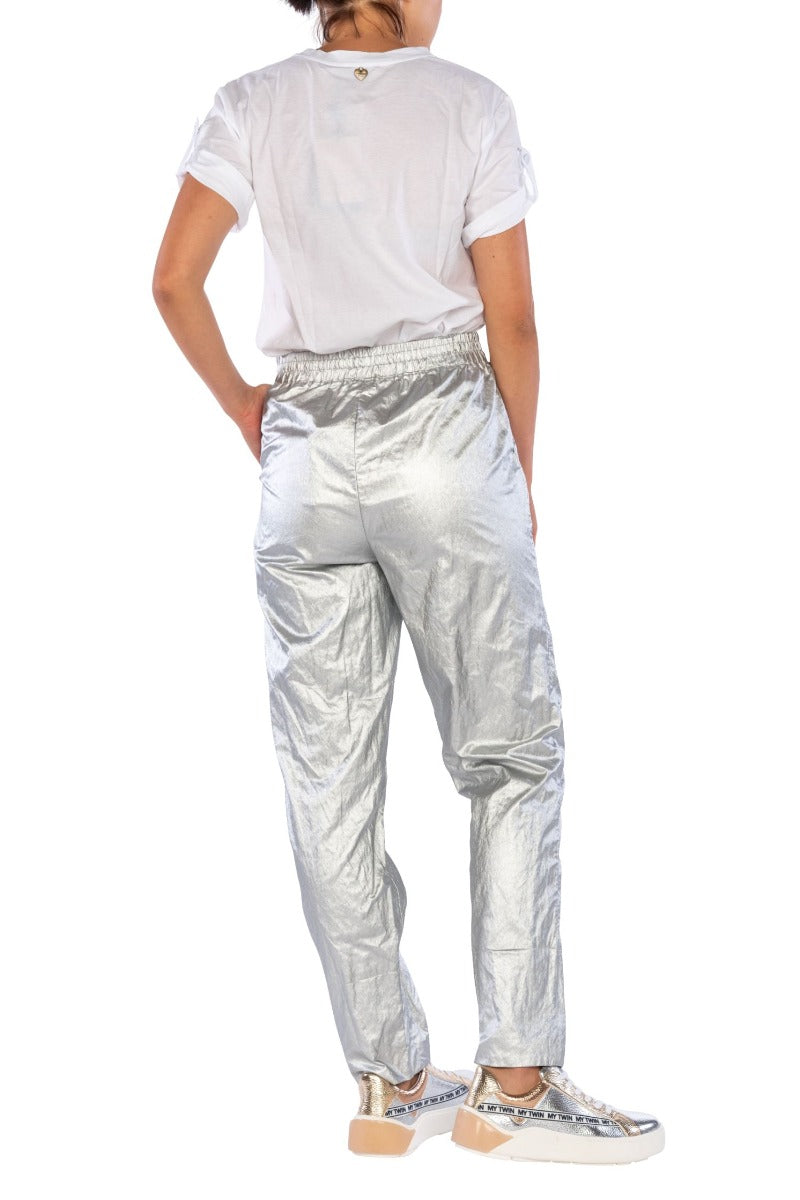 TWINSET Silberne Hose mit elastischem Bund