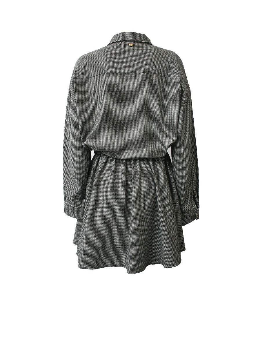 MY TWIN TWINSET Weiße - Schwarz kariertes Kleid mit Kordelzug