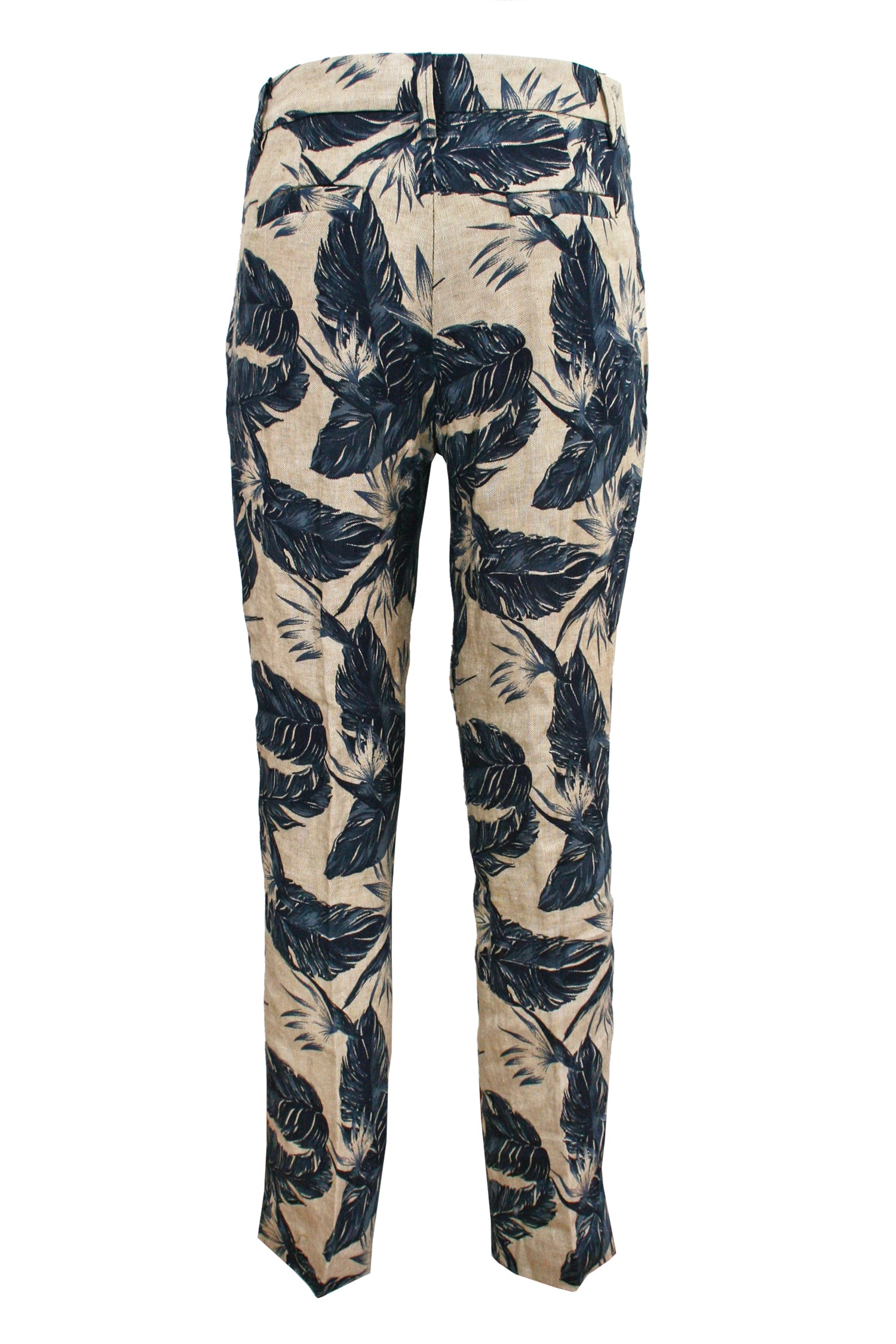 Chino Leinenhose Juliet Leaves Print Braun