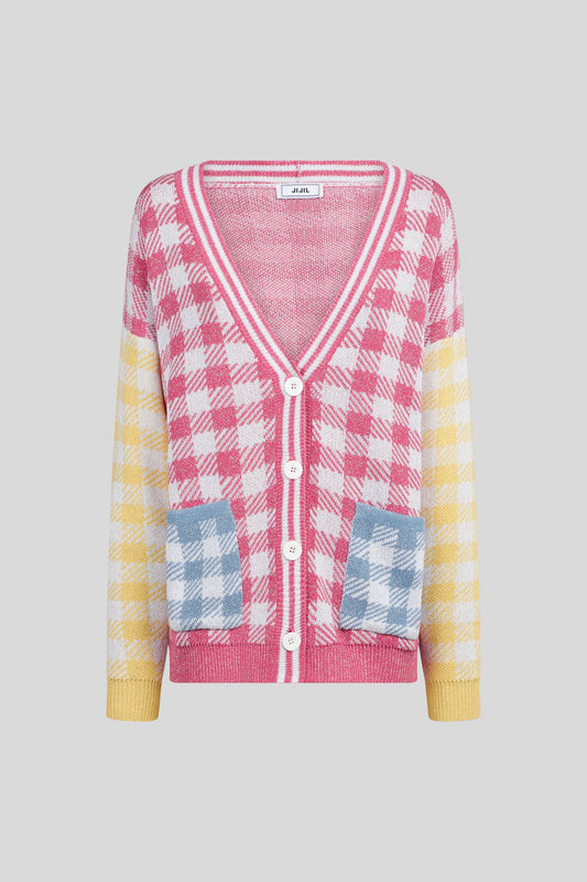 JIJIL Mehrfarbig karierte Strickjacke