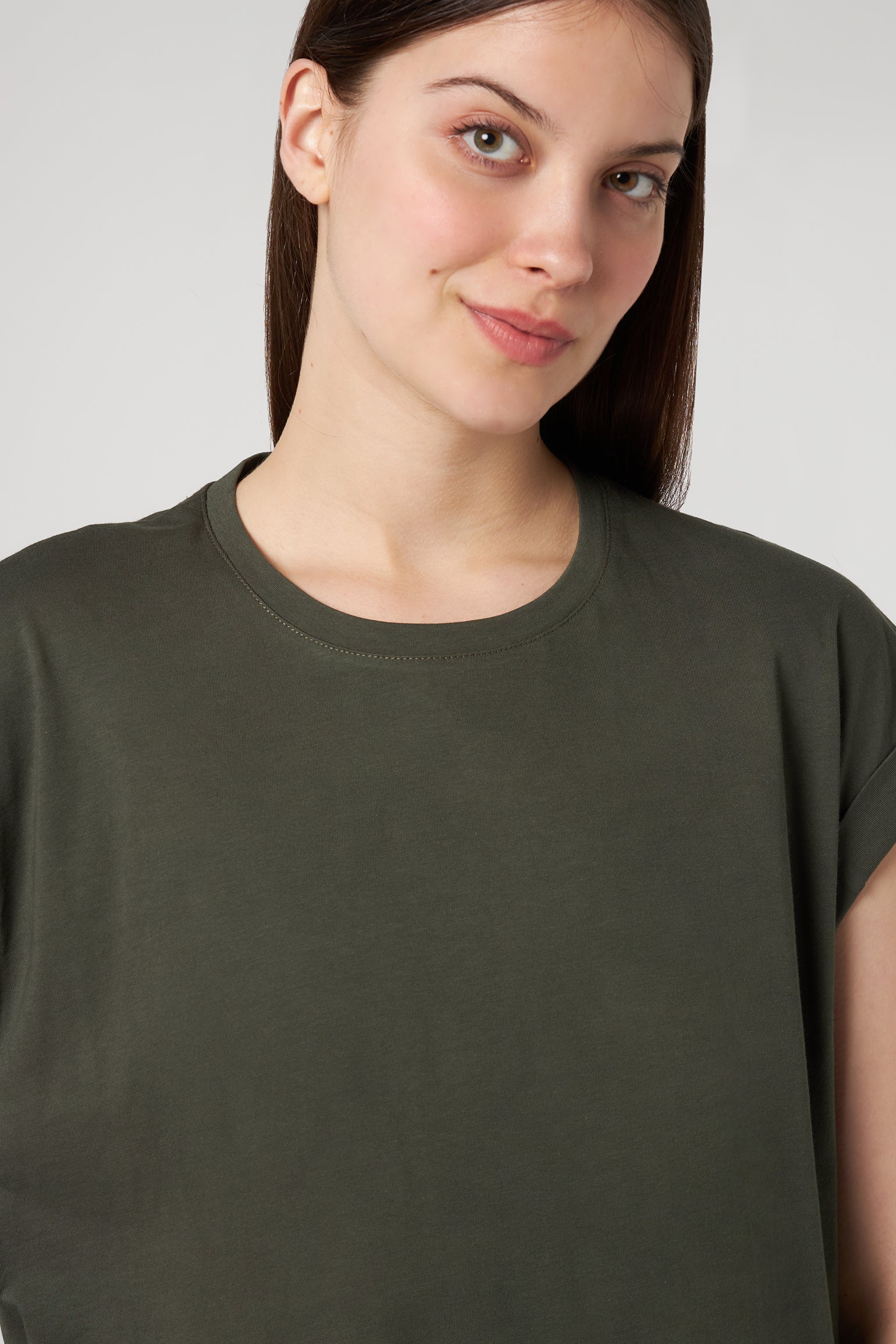 JIJIL Militärgrünes Baumwoll-T-Shirt