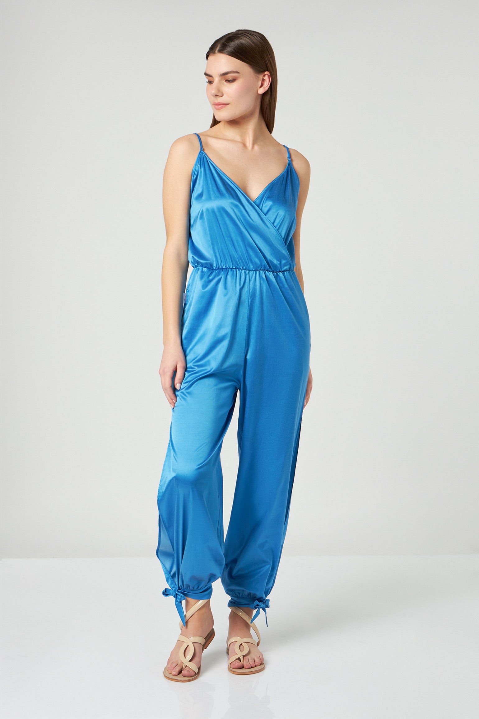 JIJIL Langer kobaltblauer Satin-Overall