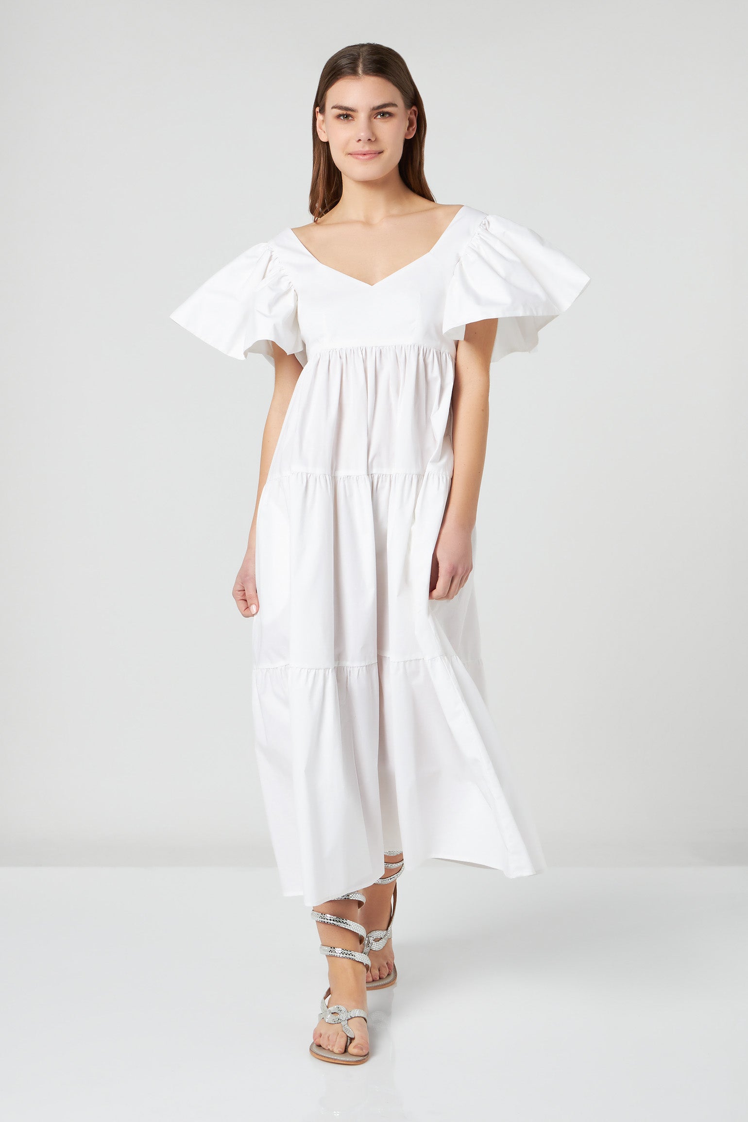 JIJIL Langes Kleid mit weißen Rüschen