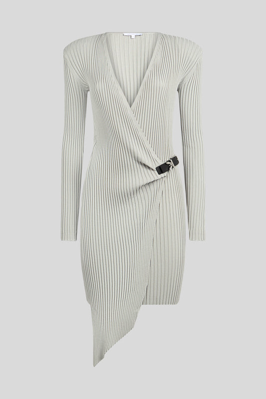 PATRIZIA PEPE Hellgraues, geripptes Kleid