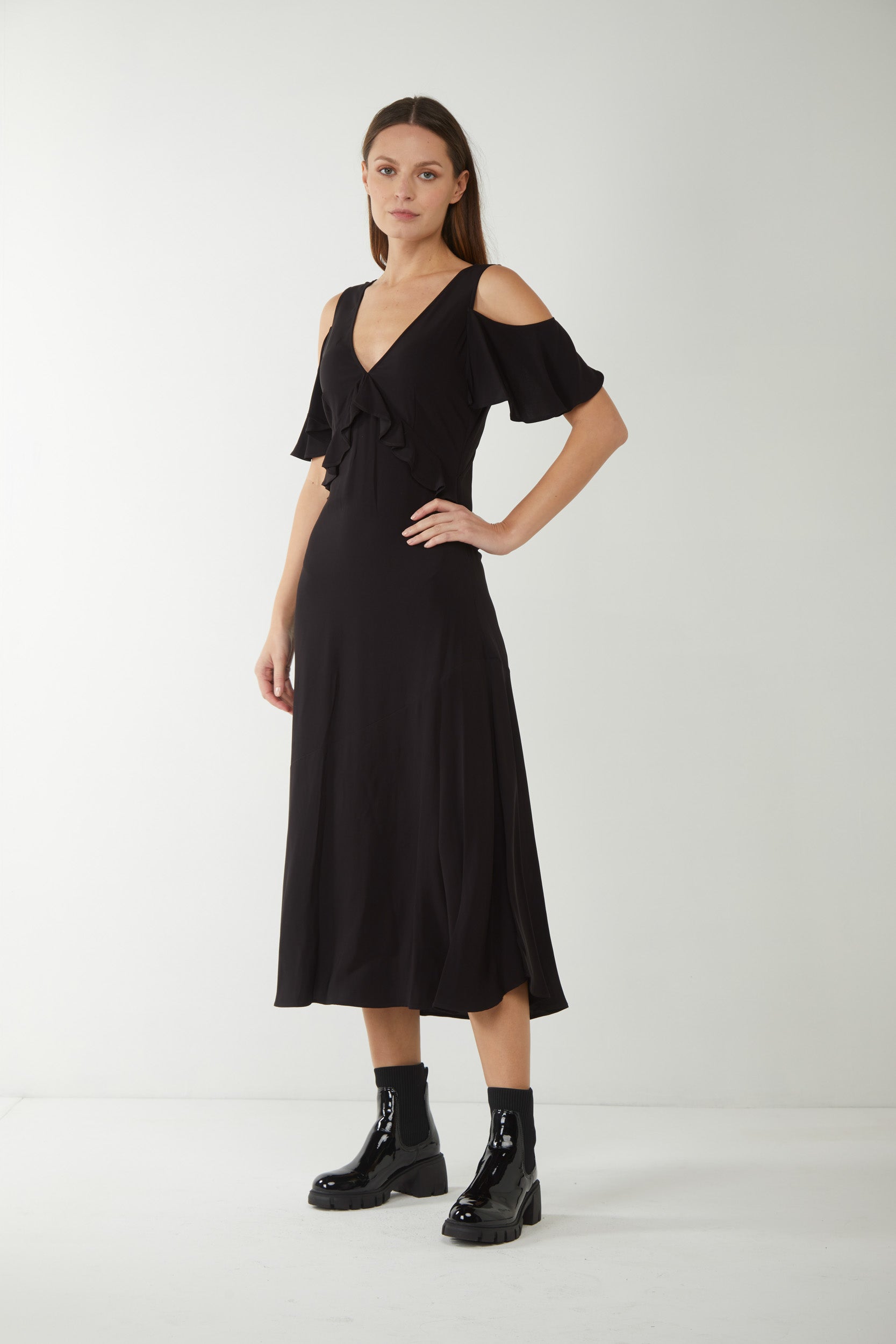 TWINSET Langes Kleid aus Georgette mit Rüschen Schwarz