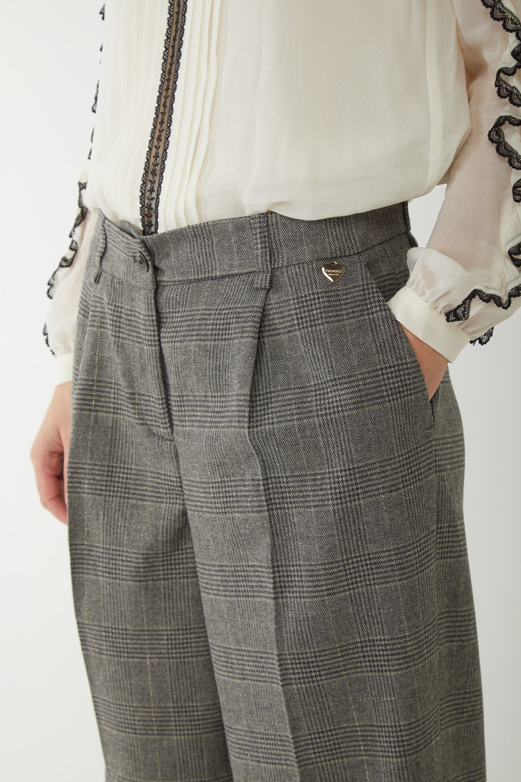 TWINSET Hose mit weitem Bein und Prince-of-Wales-Karomuster