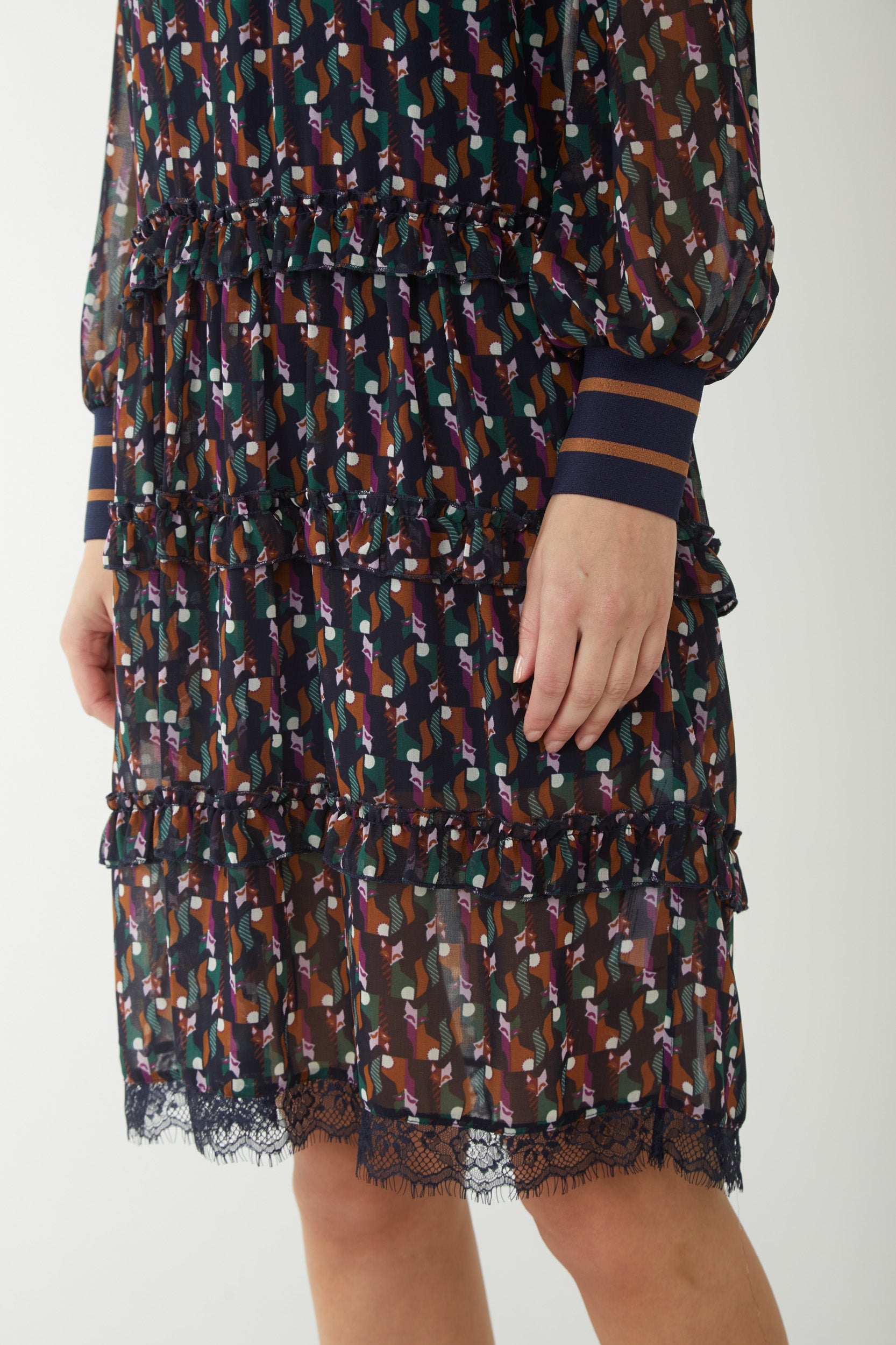 TWINSET Bedrucktes Georgette-Kleid mit Rüschen