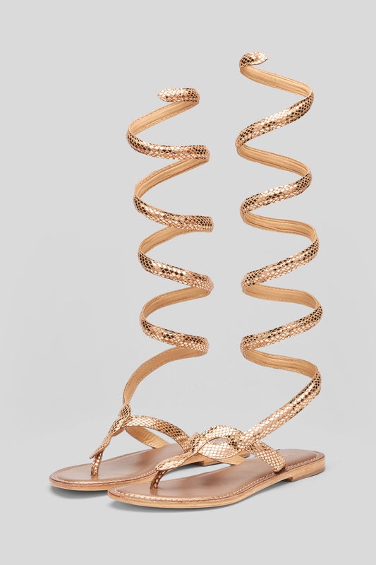 CB FUSION Wickelsandale aus laminiertem Leder in Roségold