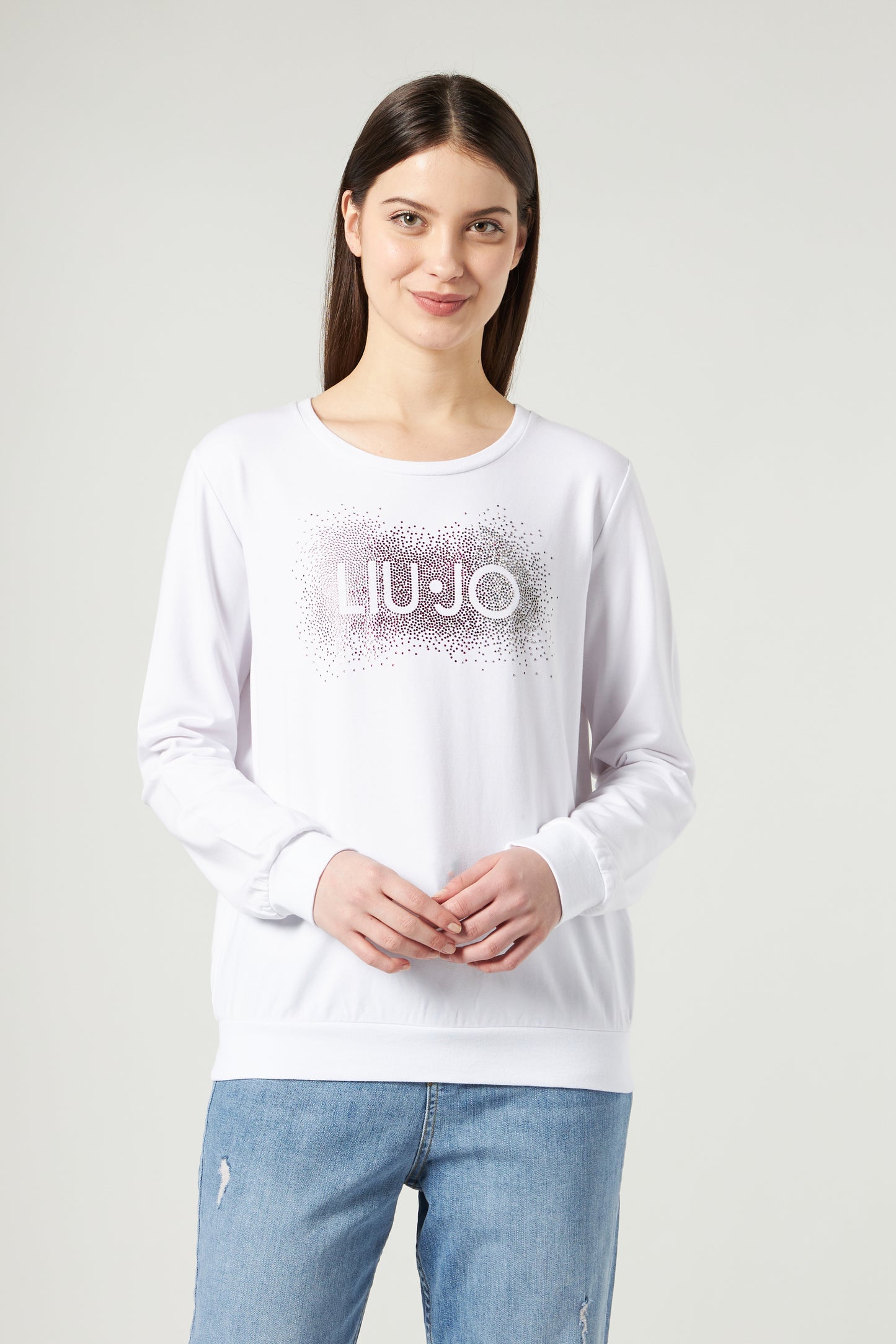 LIU JO Weißes Sweatshirt mit Glitzer-Logo