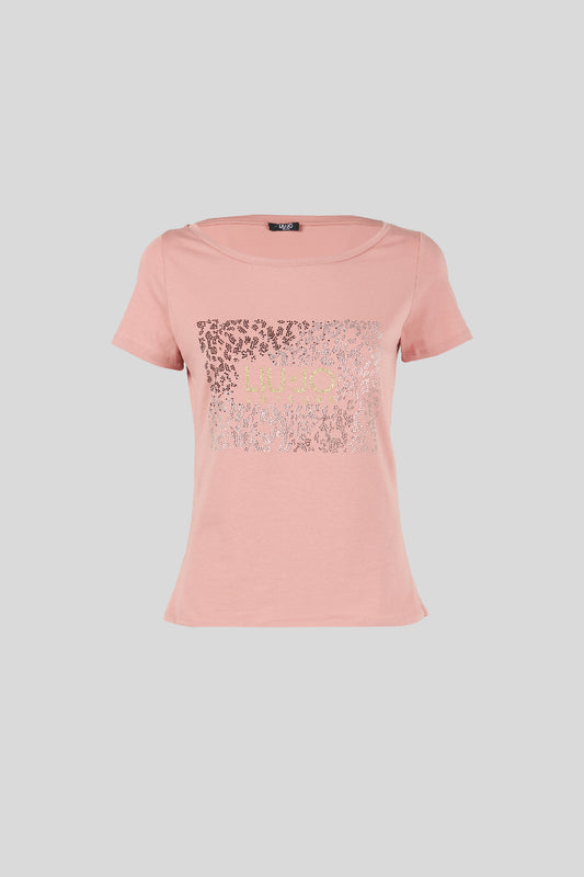 LIU JO Rosafarbenes T-Shirt mit Strasssteinen