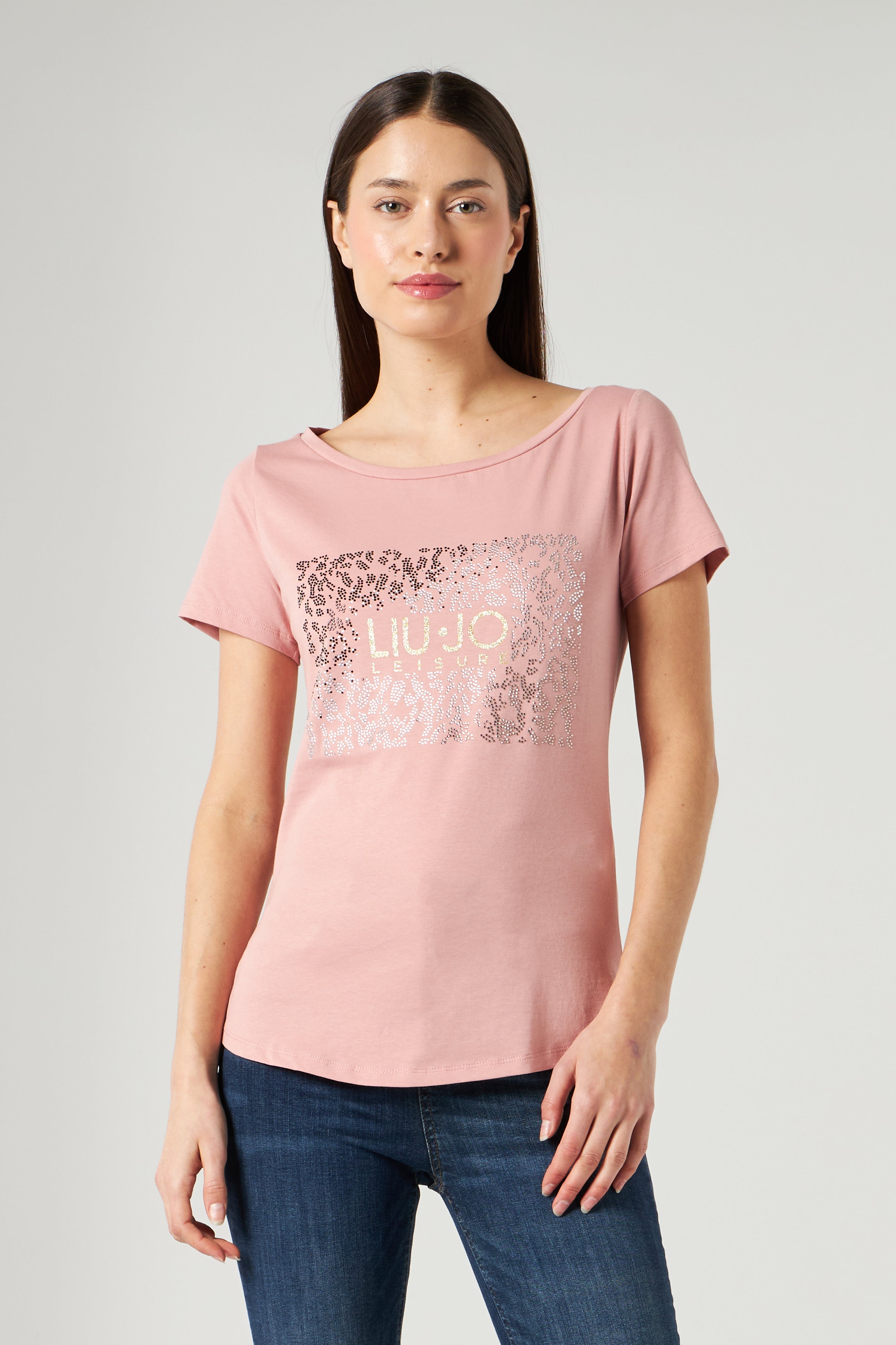 LIU JO Rosafarbenes T-Shirt mit Strasssteinen