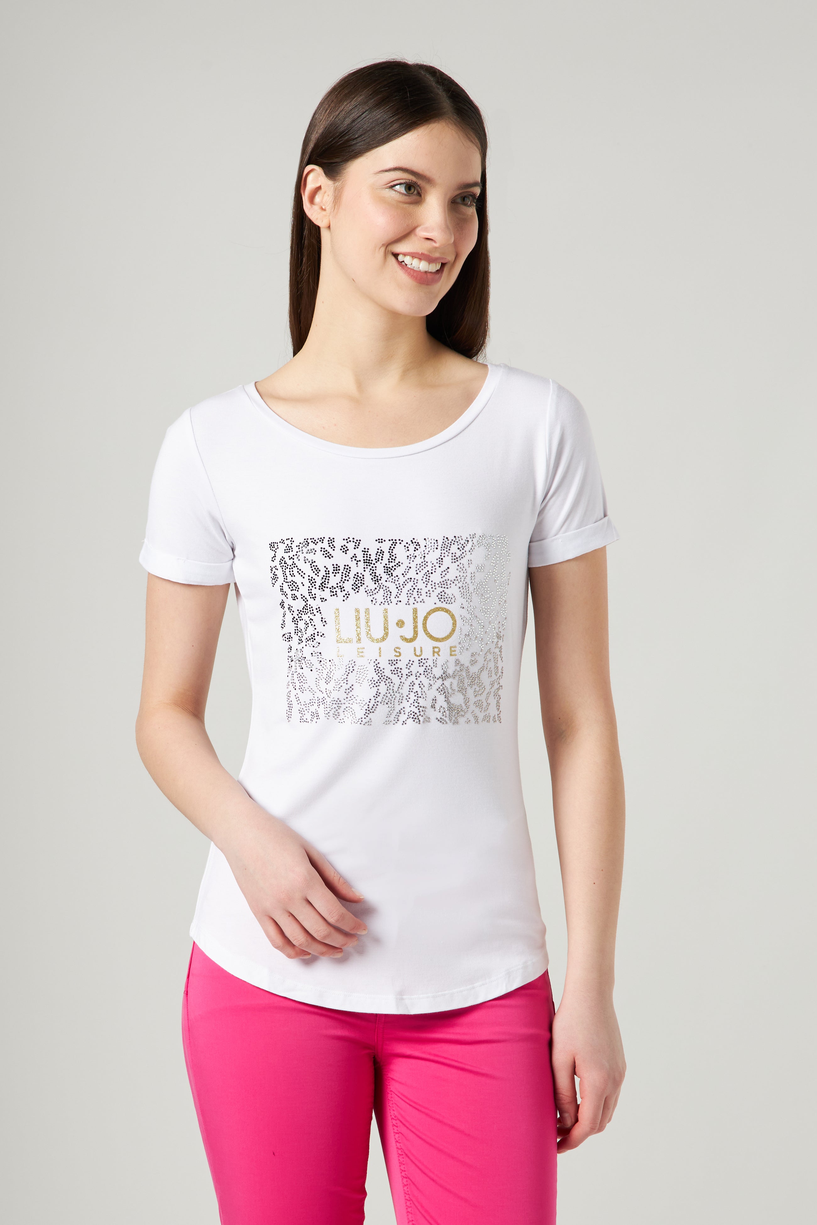 LIU JO Weißes T-Shirt mit Strasssteinen