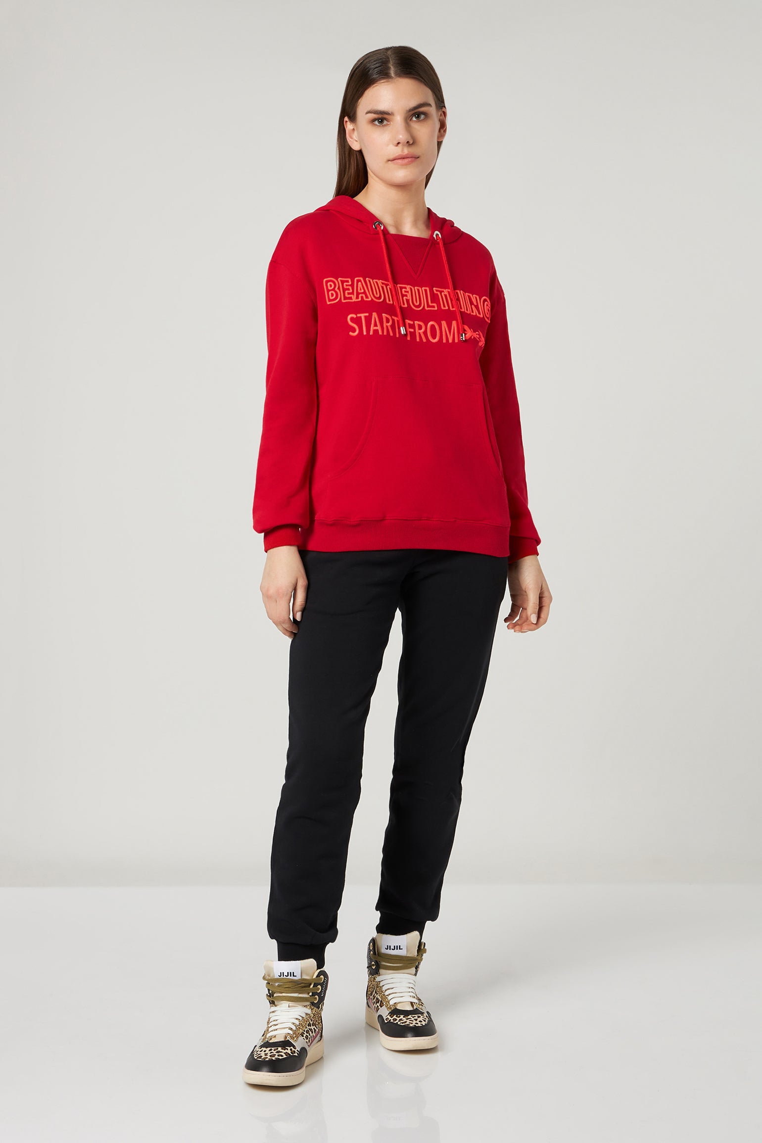 PATRIZIA PEPE Rotes Baumwoll-Sweatshirt mit Kapuze