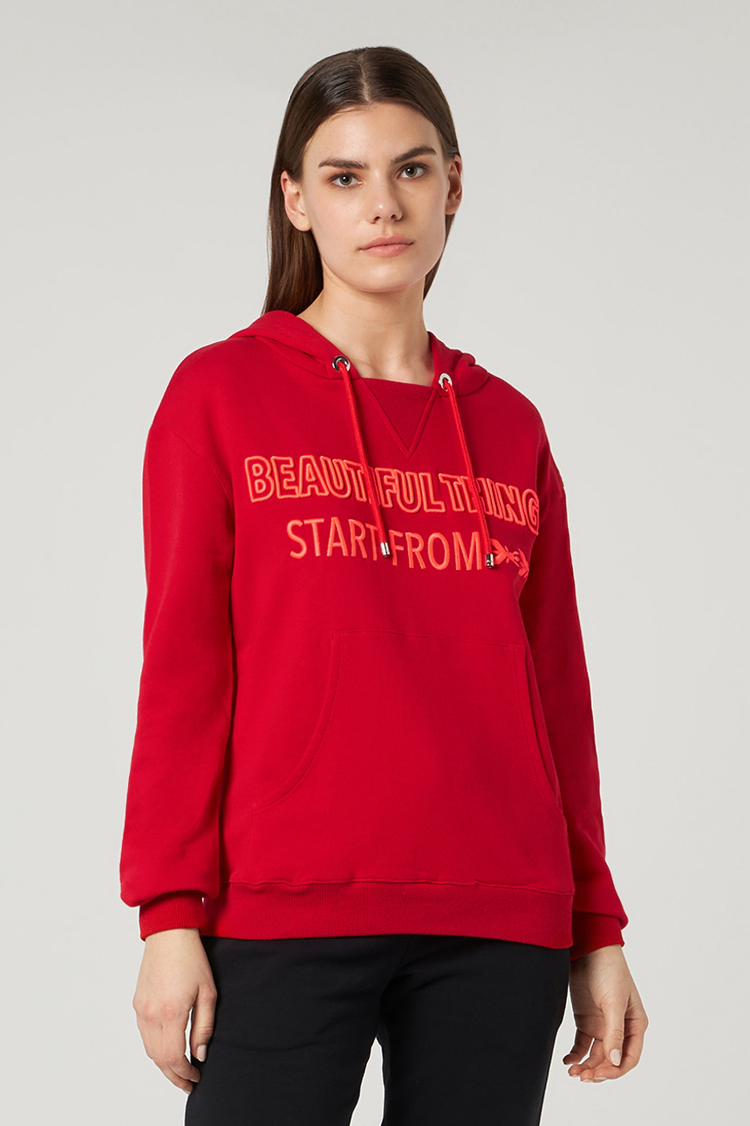 PATRIZIA PEPE Rotes Baumwoll-Sweatshirt mit Kapuze