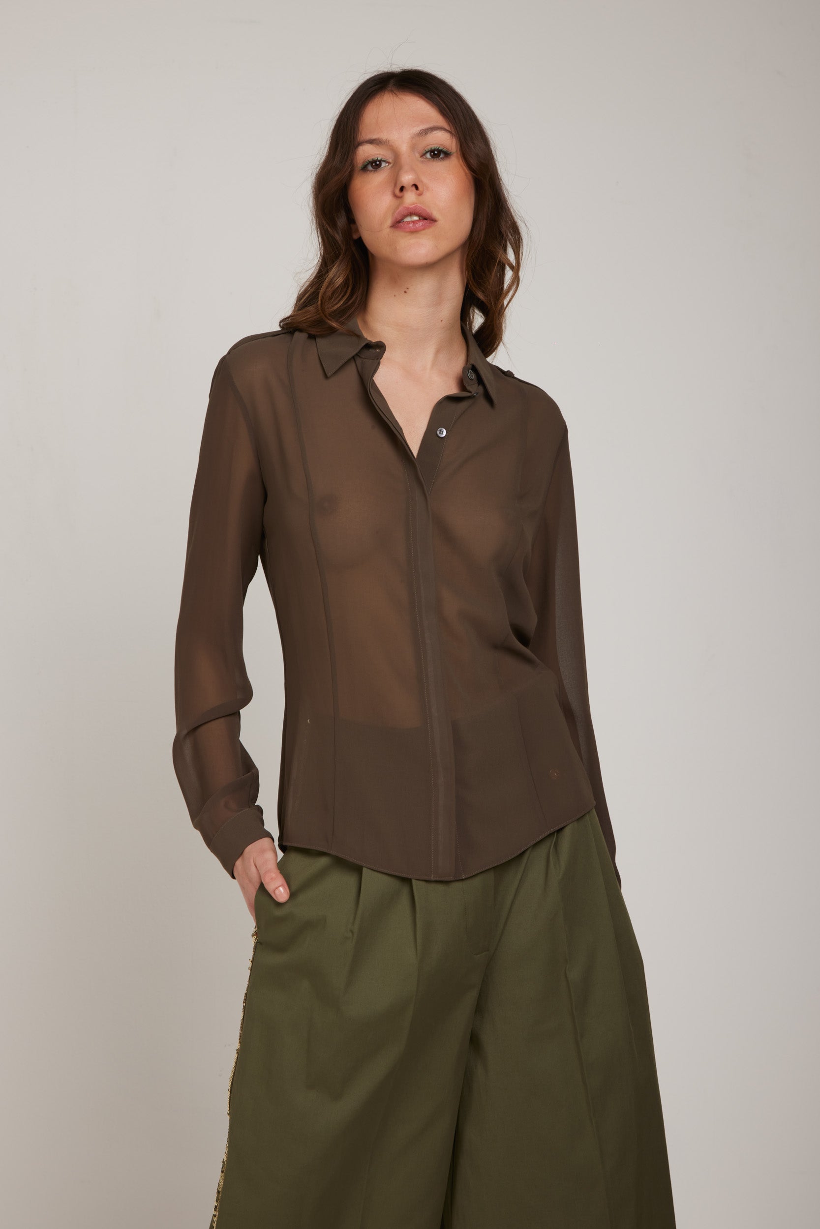 PATRIZIA PEPE Transparente Bluse in Militärgrün