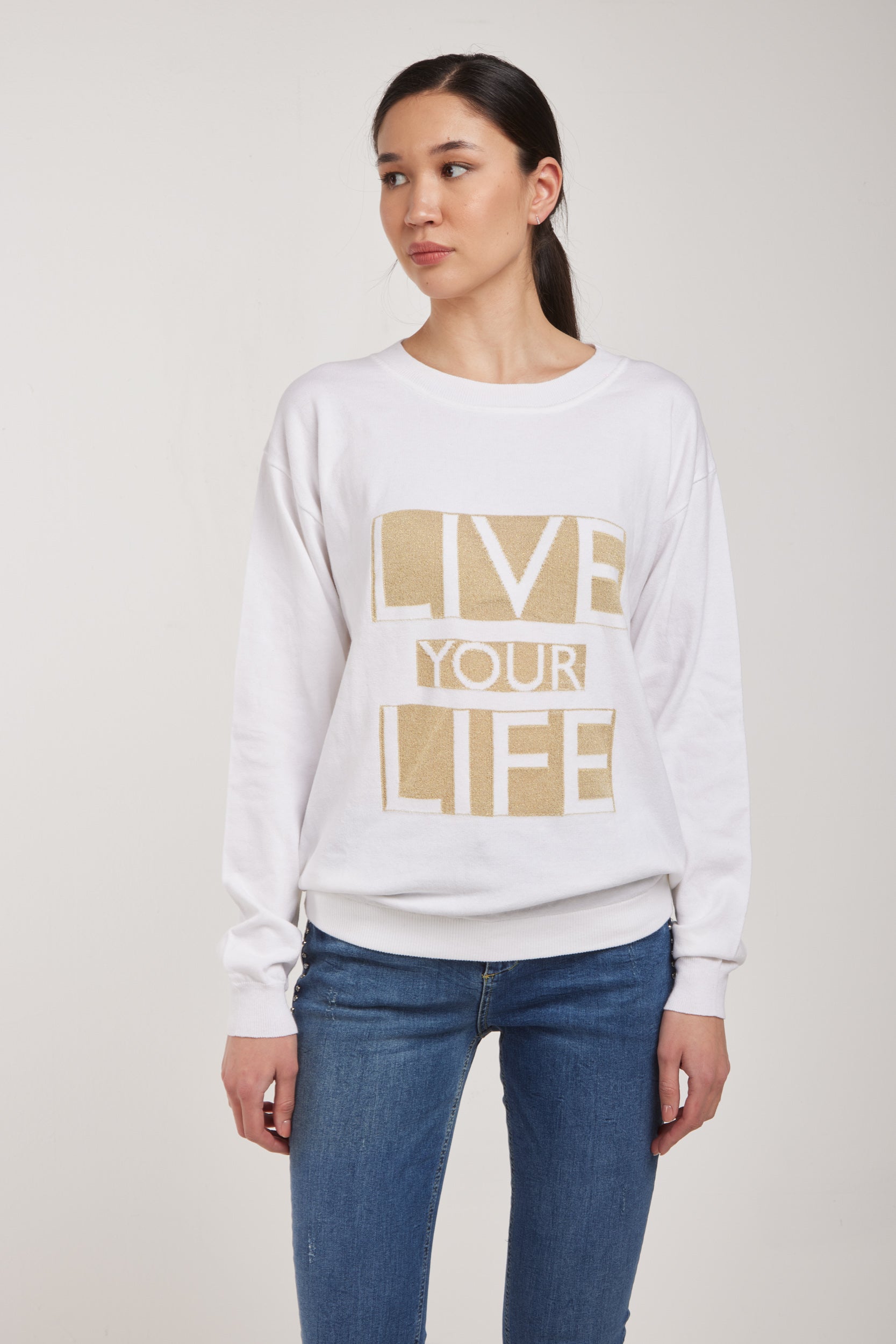 PATRIZIA PEPE Weißer „Live Your Life“-Pullover