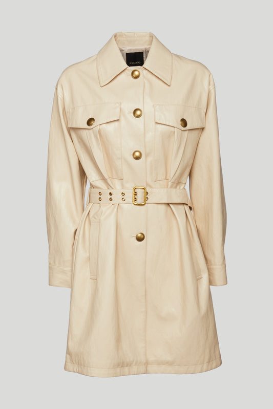 PINKO Trenchcoat aus cremefarbenem Kunstleder
