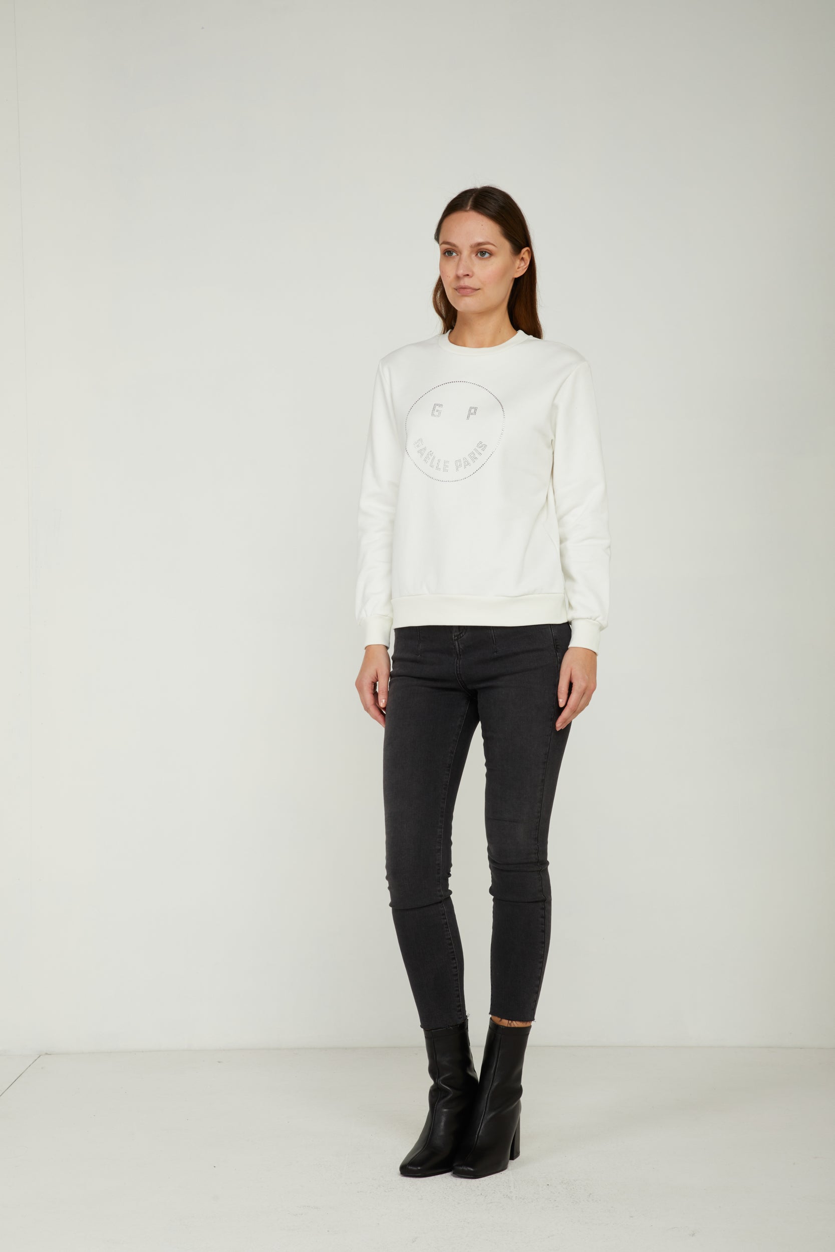 GAELLE Weiße Sweatshirt mit Strass-Logo