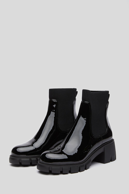 STEVE MADDEN „Hutch“-Stiefeletten aus schwarzem Lackleder