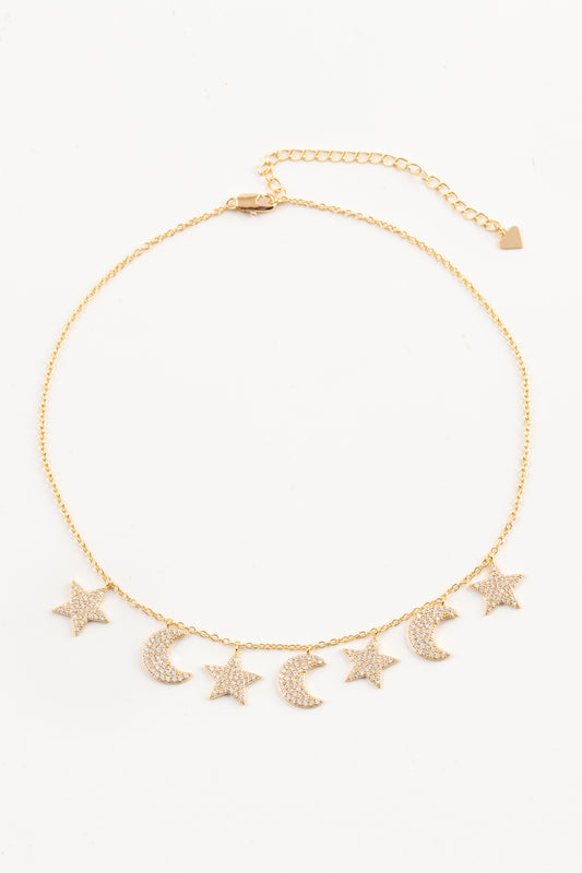 Gold Mond und Sterne Charms Halskette