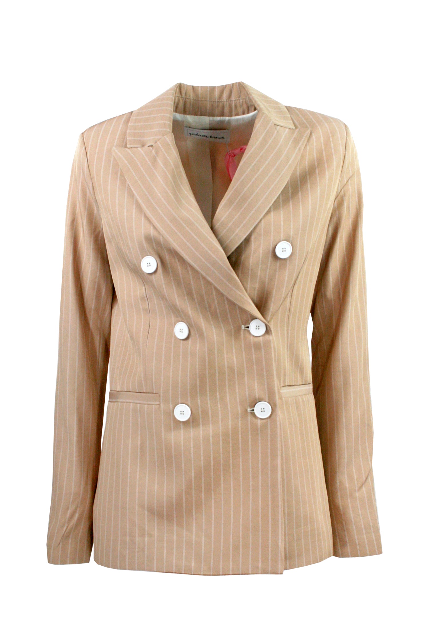 GIULIETTE BROWN Beige Nadelstreifen-Zweireiherjacke