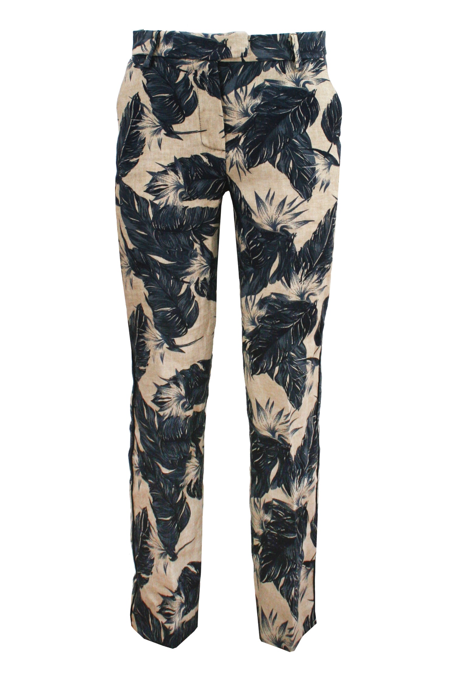 Chino Leinenhose Juliet Leaves Print Braun